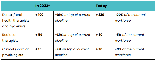 Estimated shortages today and by 2032. Image / Te Whatu Ora