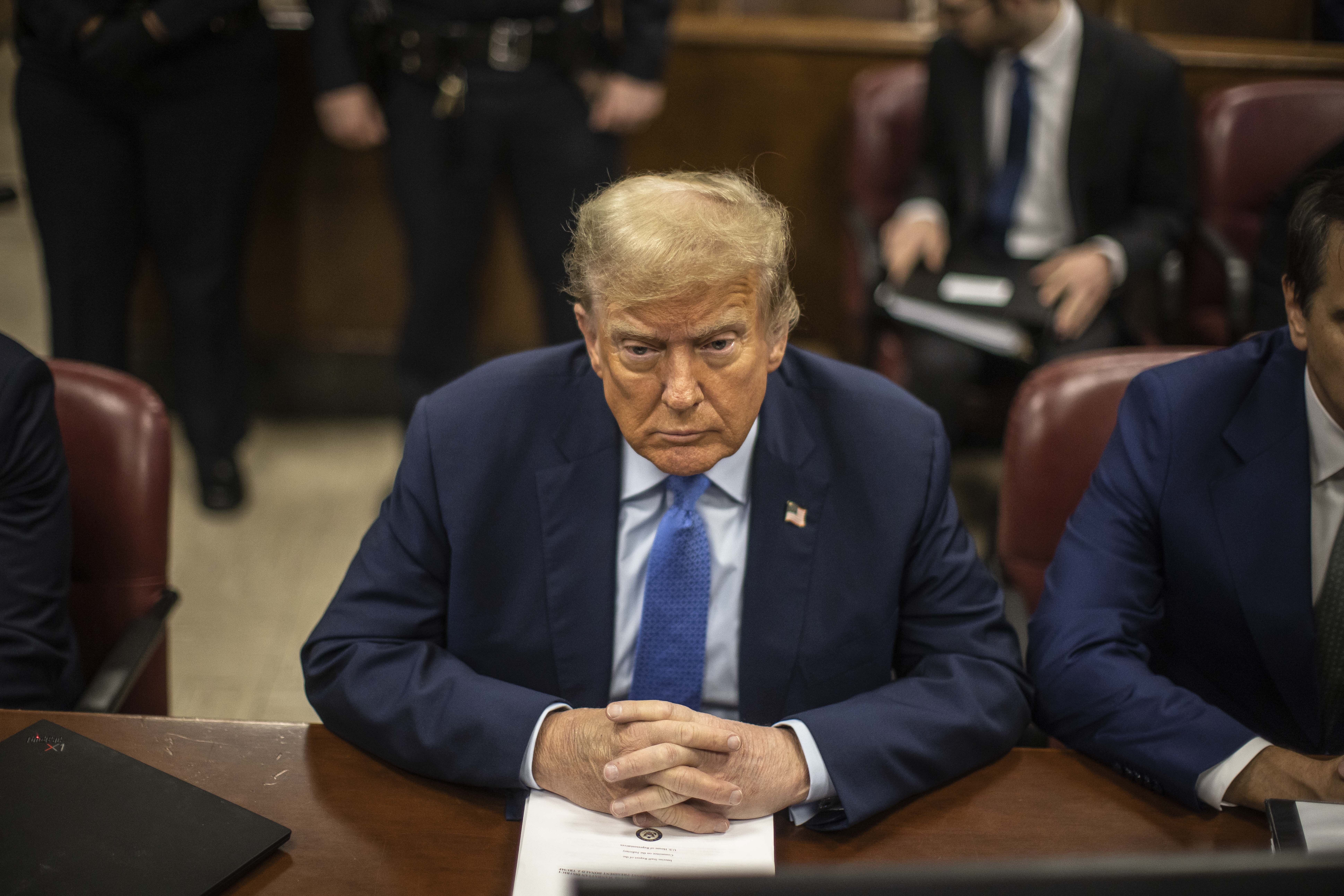 Former President Donald Trump appears at Manhattan criminal court before his trial in New York on Friday, April 26. Photo / AP