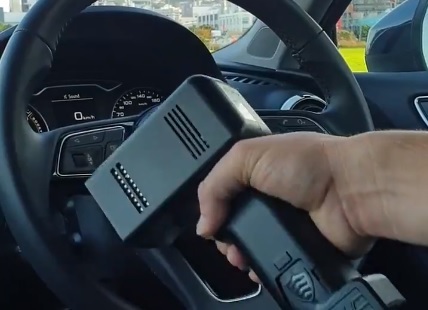 The $2000 UVC steriliser gun being used by Mevo a Covid 19 protecteion measure. Image / Still from Mevo video