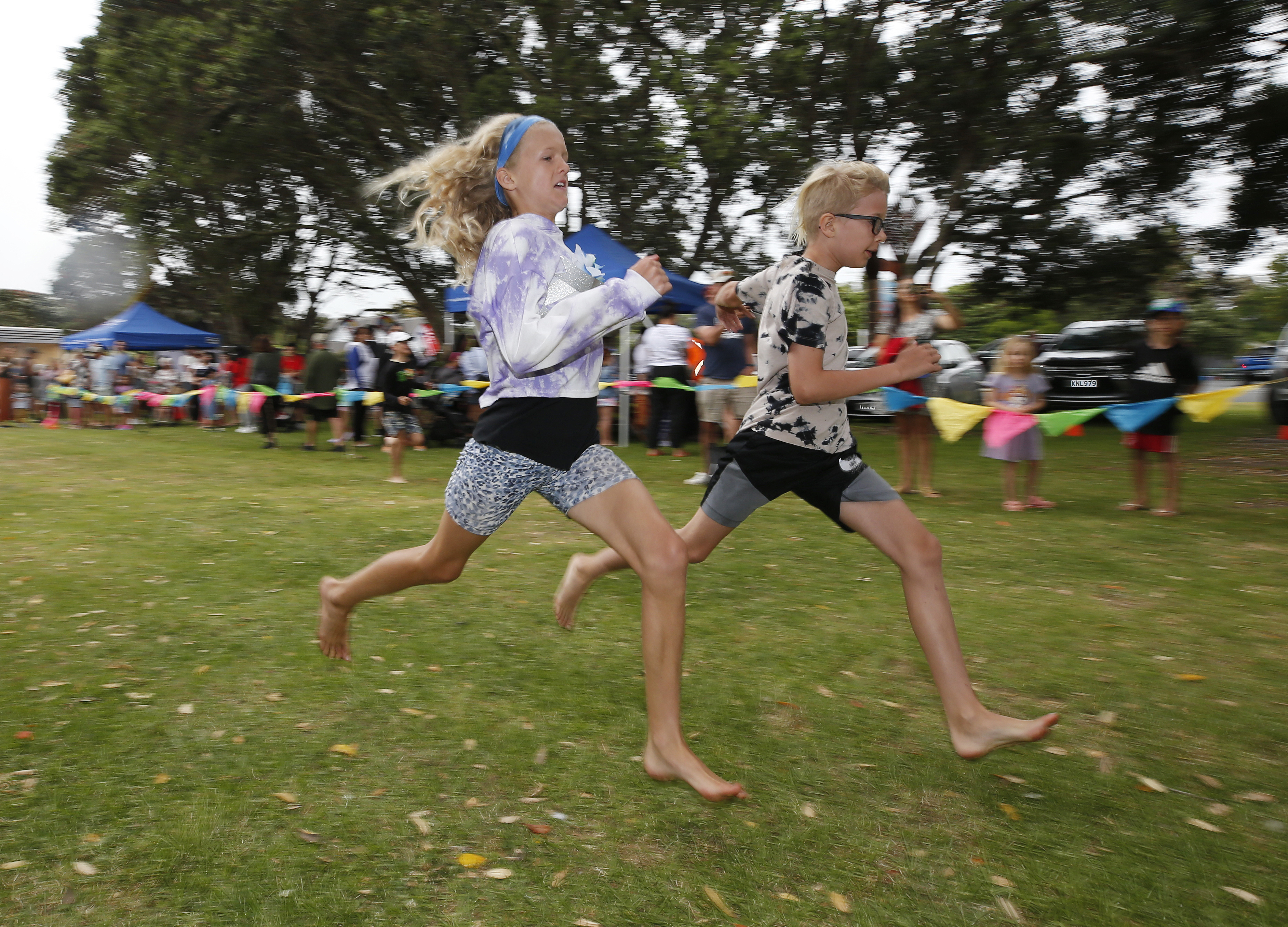 There was a photo finish for Bella Pavelin, 11, and Asher Tebbutt, 11, both from Auckland, in the running race at the gala day.