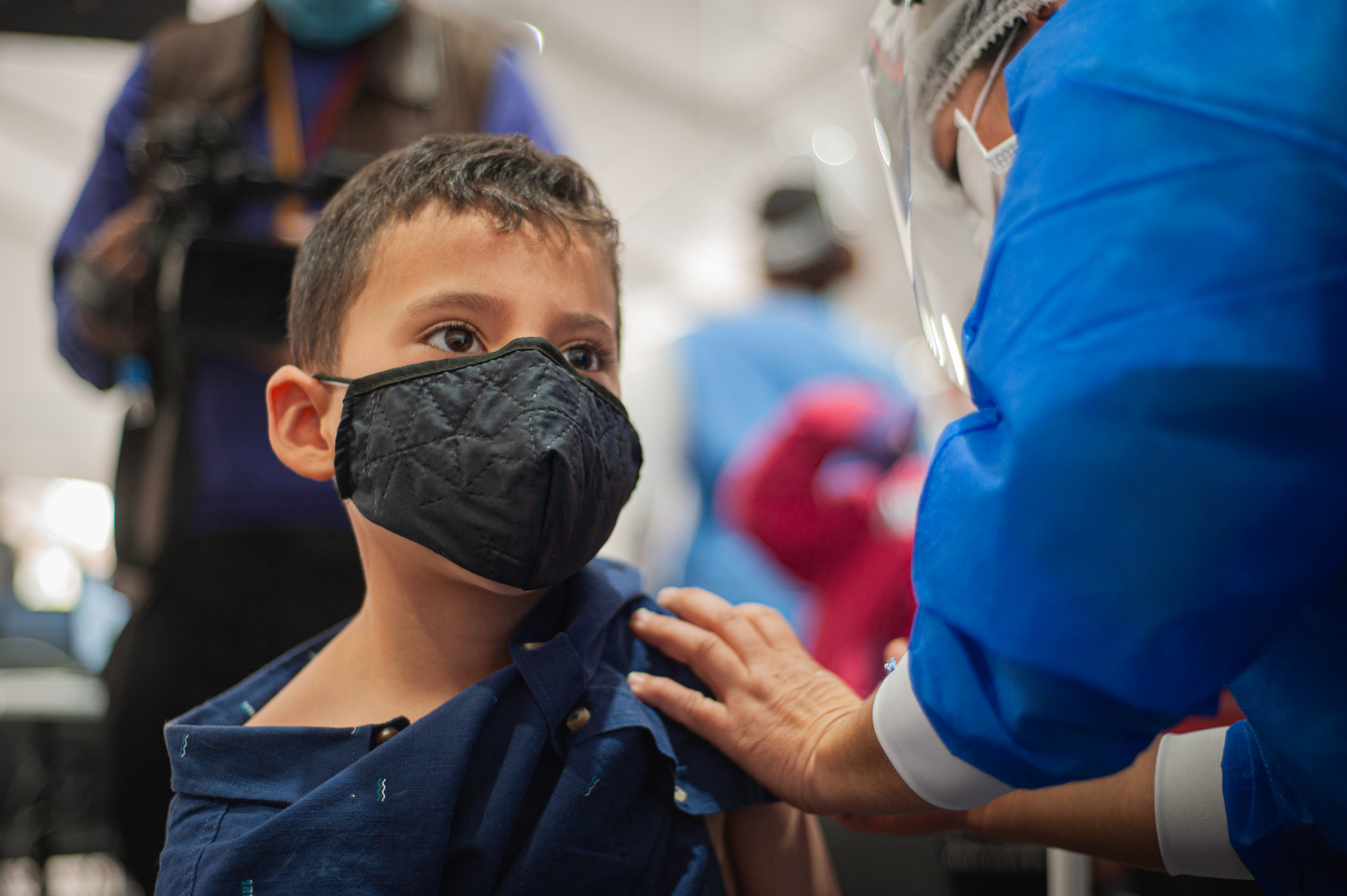 A child receives his first dose of the Covid-19 vaccine in Colombia, where it has been approved for those aged 3 to 11. Photo / Getty