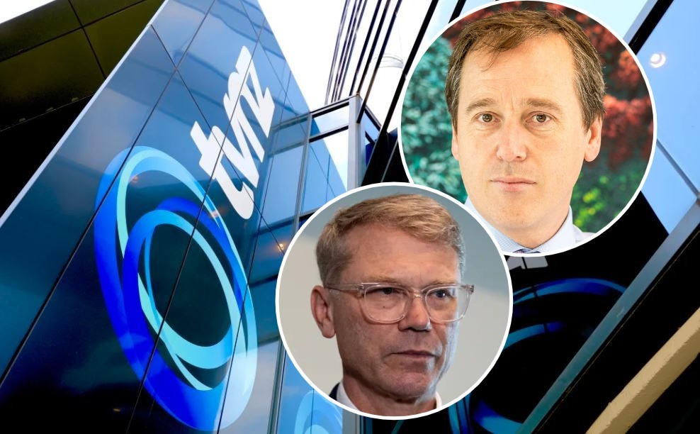 TVNZ chairman Andrew Barclay (top) and Broadcasting Minister Paul Goldsmith. Photos / RNZ, supplied