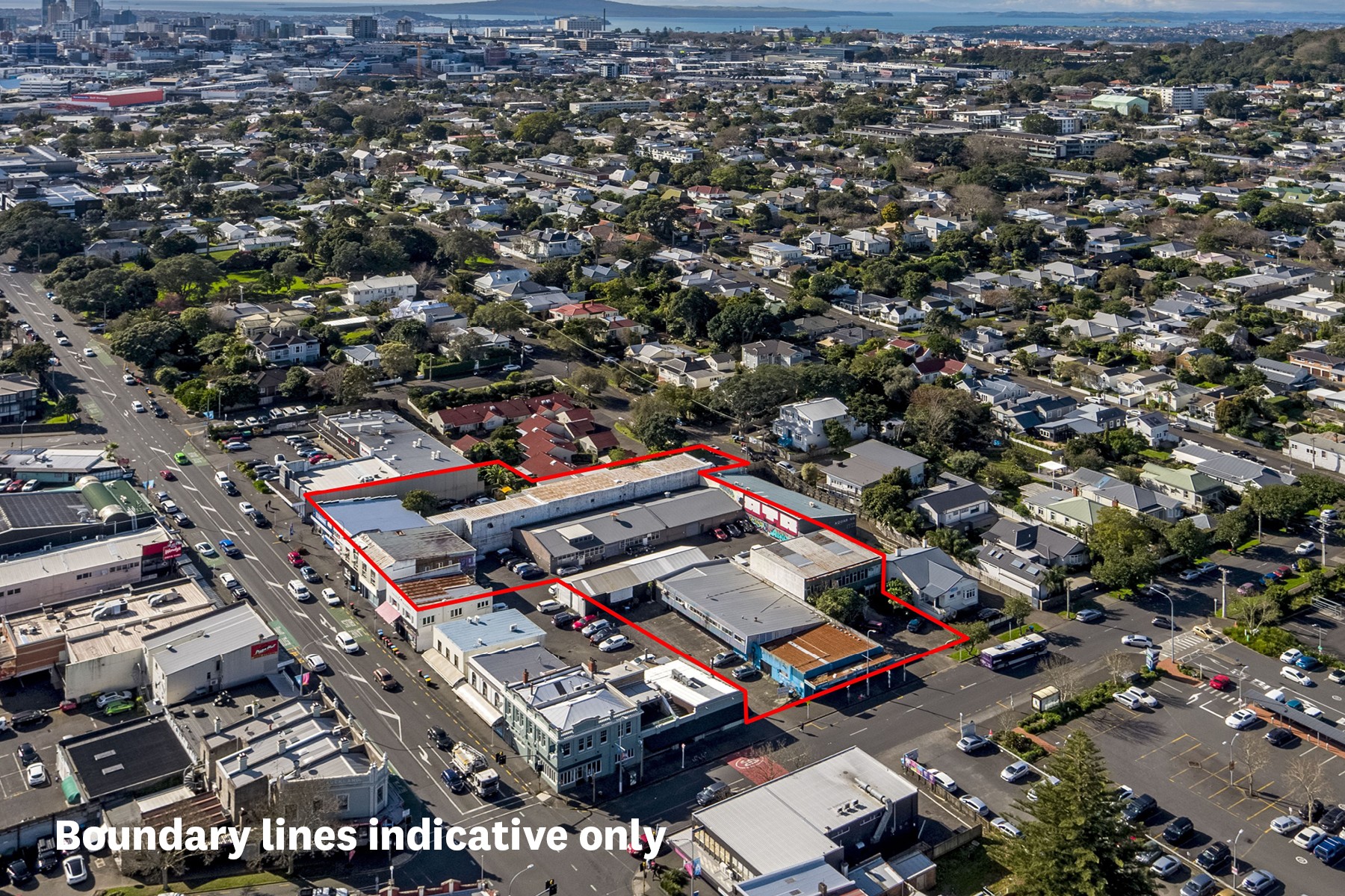 Precinct Properties plans to buy 198-222 Dominion Rd and 113-117 Valley Rd in Mount Eden for apartments. The land is outlined in red.