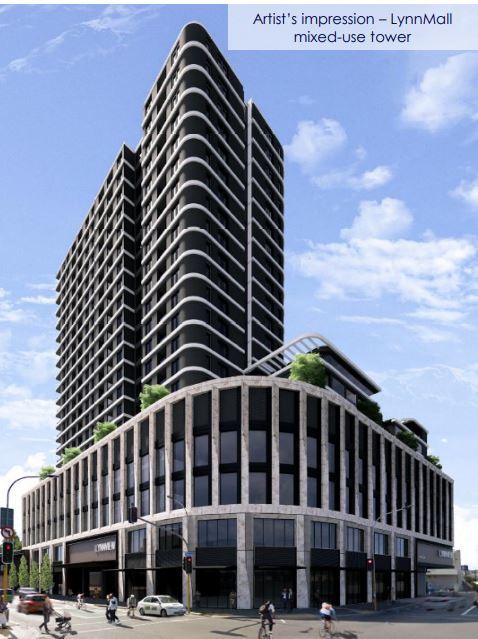 Kiwi's plans for a 25-level building at LynnMall. Photo / Kiwi Property