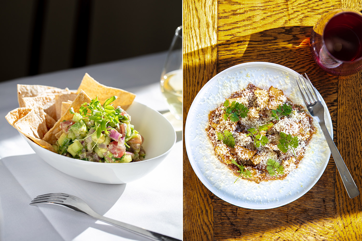 Tuna ceviche with corn chips, left, and the Beef tartare. Photos / Babiche Martens