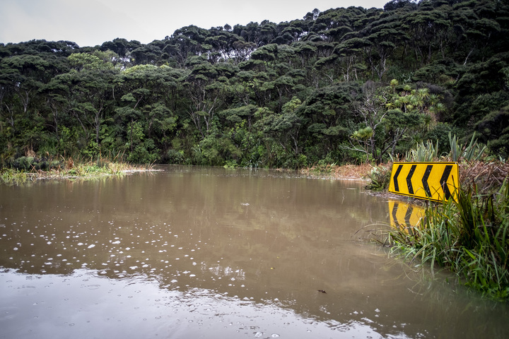 Flooding at Te Henga Bethells Road. Photo / Michael Craig