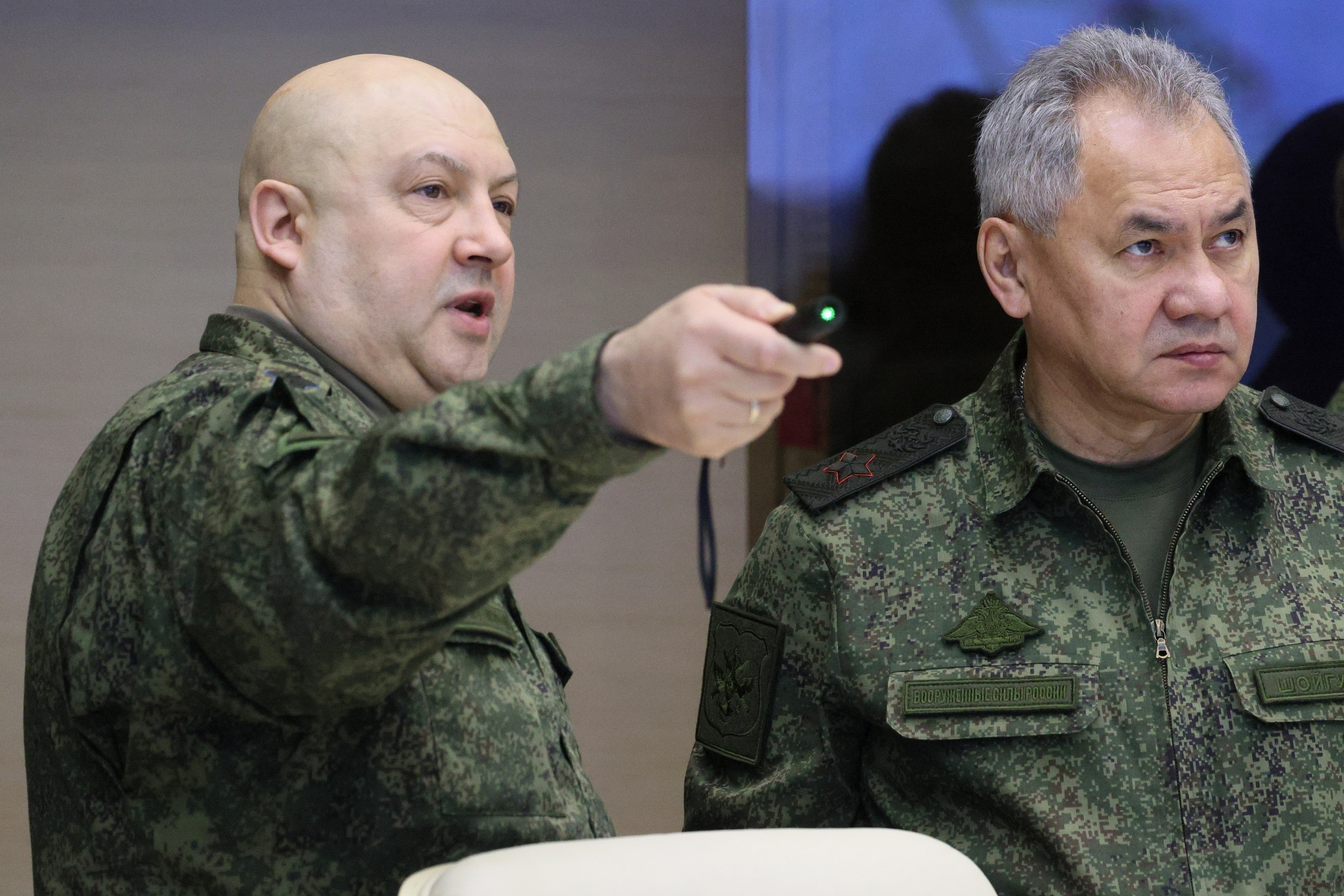 General Sergei Surovikin (left), and Russian Defense Minister Sergei Shoigu at an unknown location in December 2022. Photo / Gavriil Grigorov, Sputnik, Kremlin Poolvia AP, File