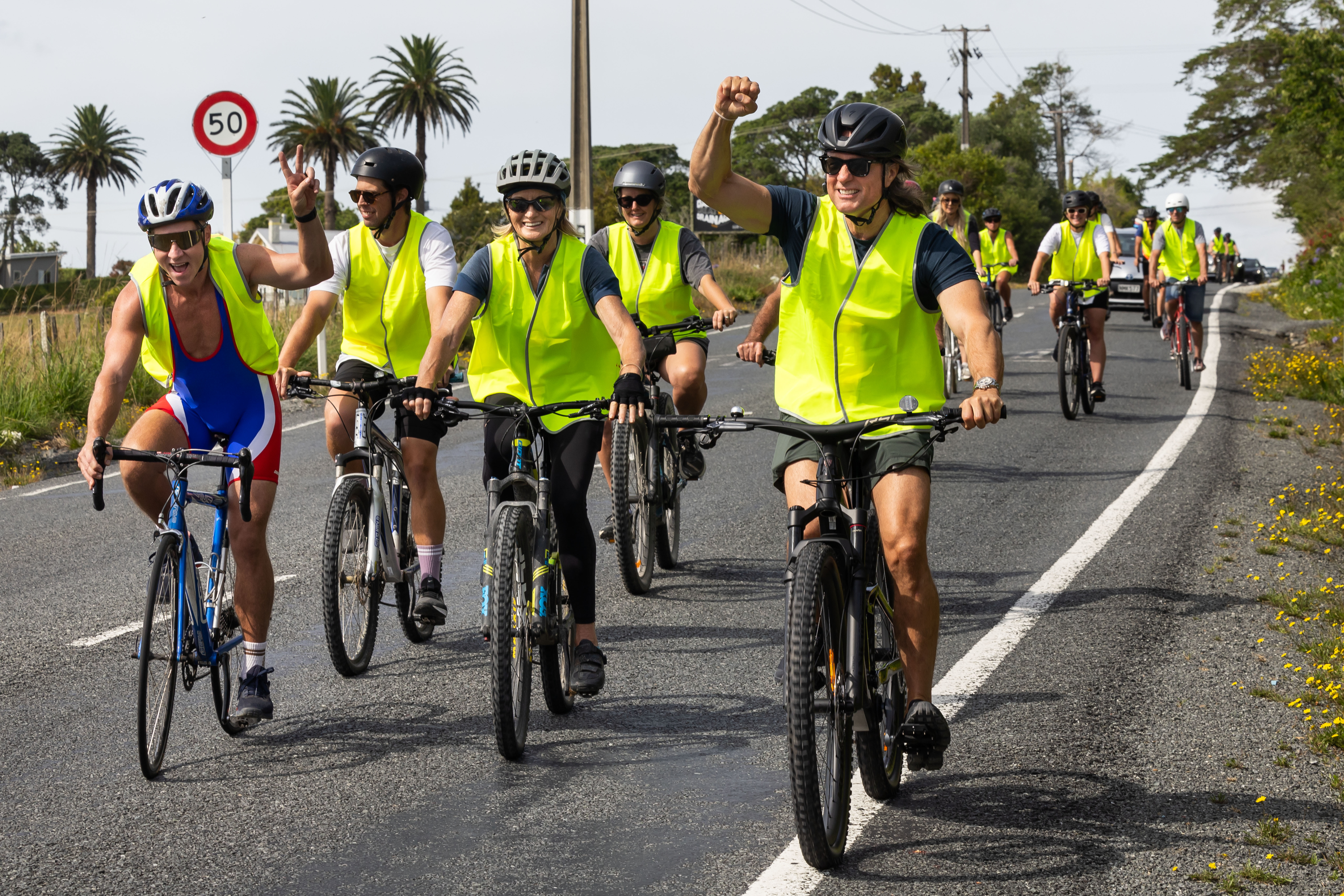 Protestors Christian Newman, Allison Roe and actor Martin Henderson at the front of the pack.  Photo / Brett Phibbs, PhibbsVisuals