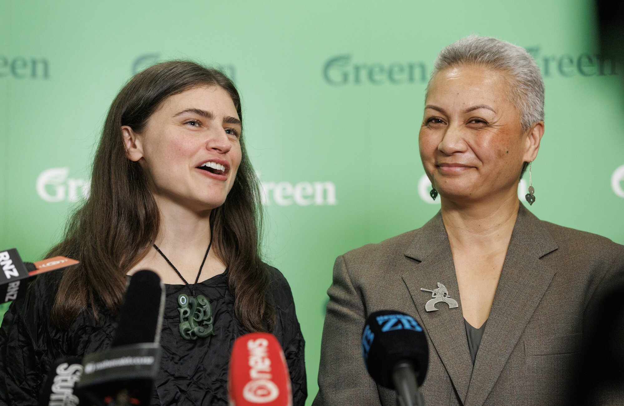 Green Party co-leaders Chlöe Swarbrick (left) and Marama Davidson have launched their own Budget 2025 policies. Photo / Mark Mitchell