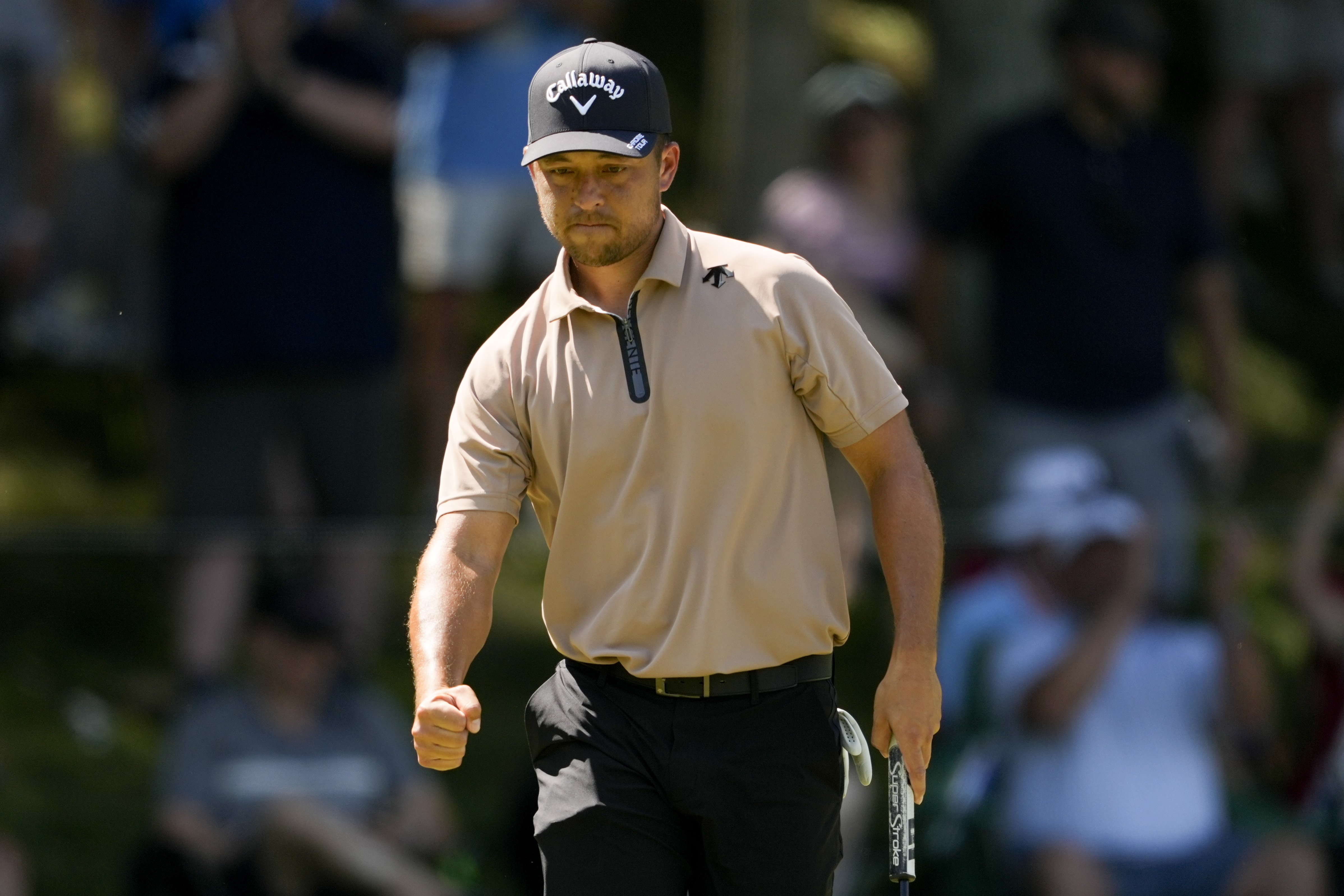 Xander Schauffele celebrates after a birdie on the sixth hole during the final round of the PGA Championship. Photo / AP