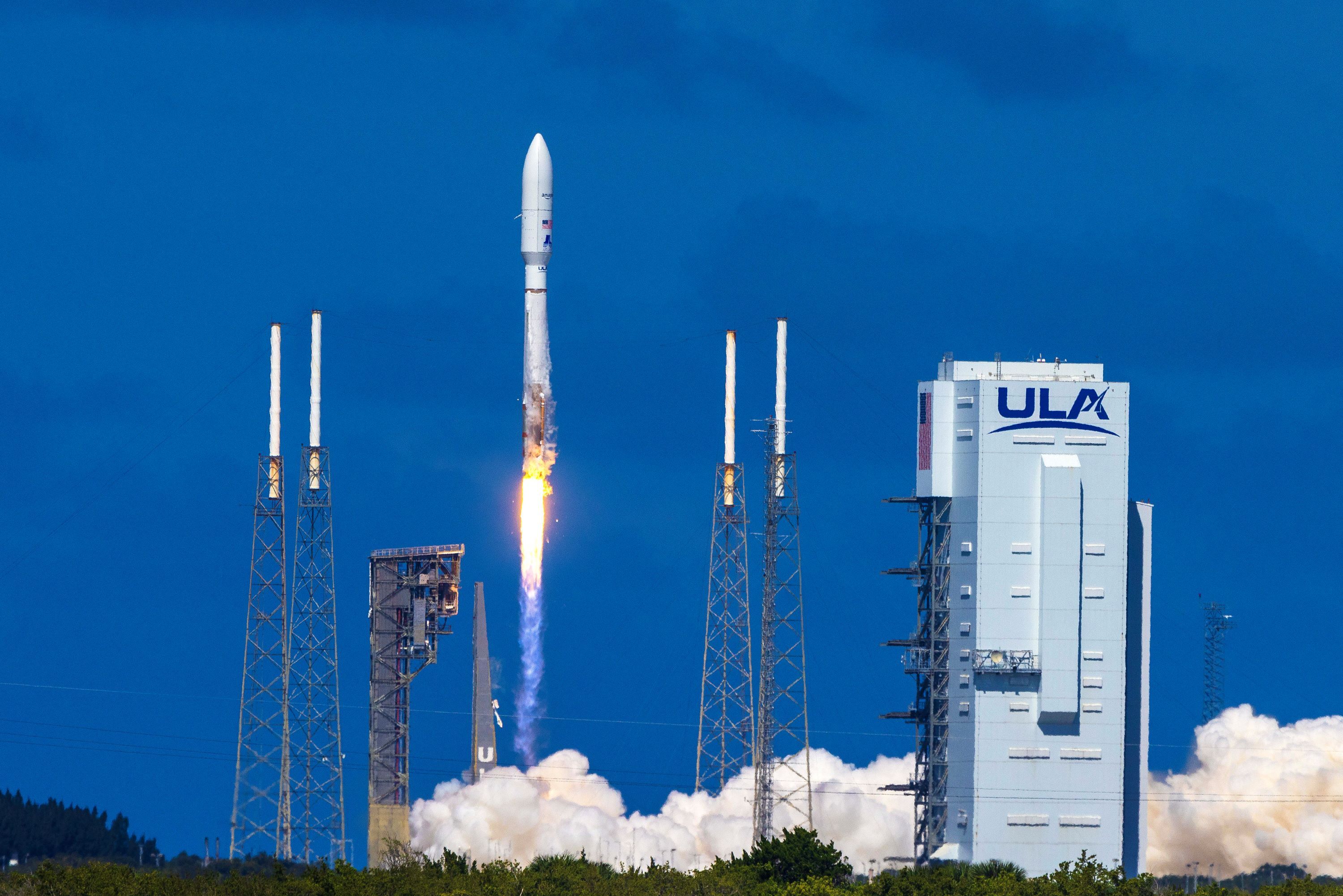 The ULA Atlas V rocket that launched two prototype Amazon Kuiper satellites into orbit in October last year. Amazon says tests have been successful.