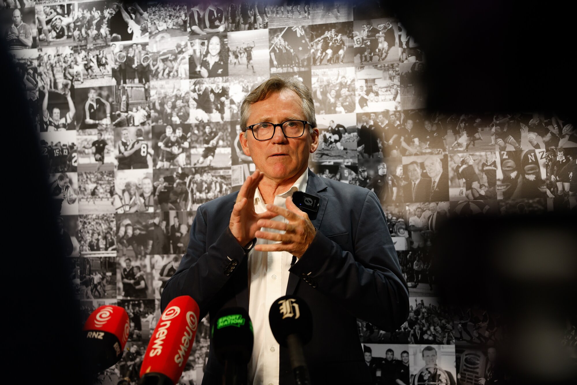David Kirk fronts up to the media following the departure of Scott Robertson as All Blacks coach. Photo / Sylvie Whinray