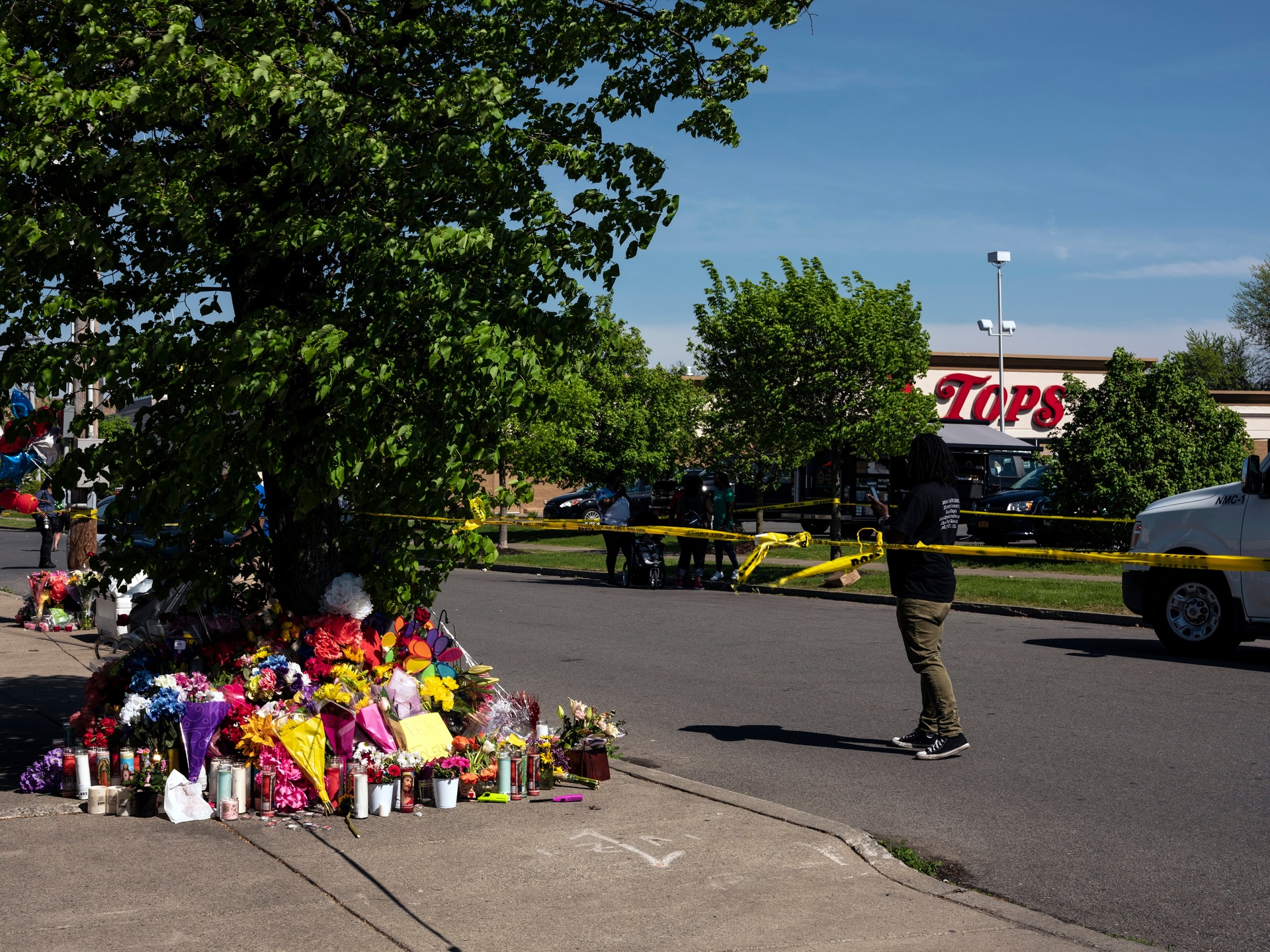 A memorial outside a Tops Friendly Market in Buffalo, New York, last weekend after a mass shooting. Photo / Joshua Rashaad McFadden, The New York Times