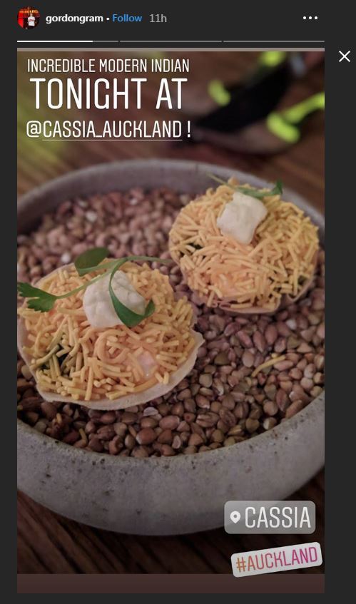 Gordon also shared his meal from Cassia on his Instagram story. Photo / Instagram