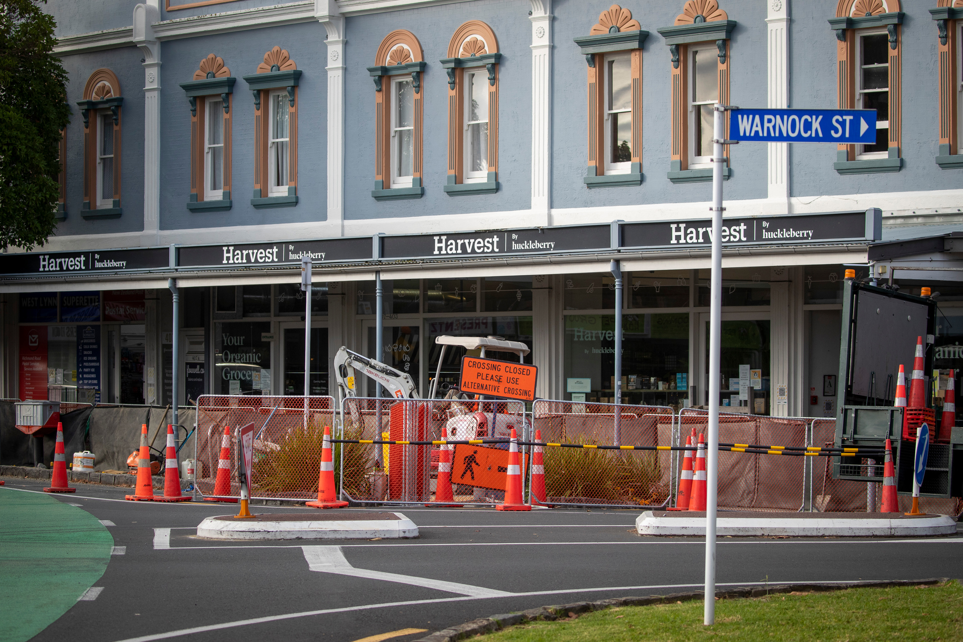 Contractors have started fixing issues with the $4.3m Richmond Rd cycleway in the West Lynn shopping village. Photo / Michael Craig