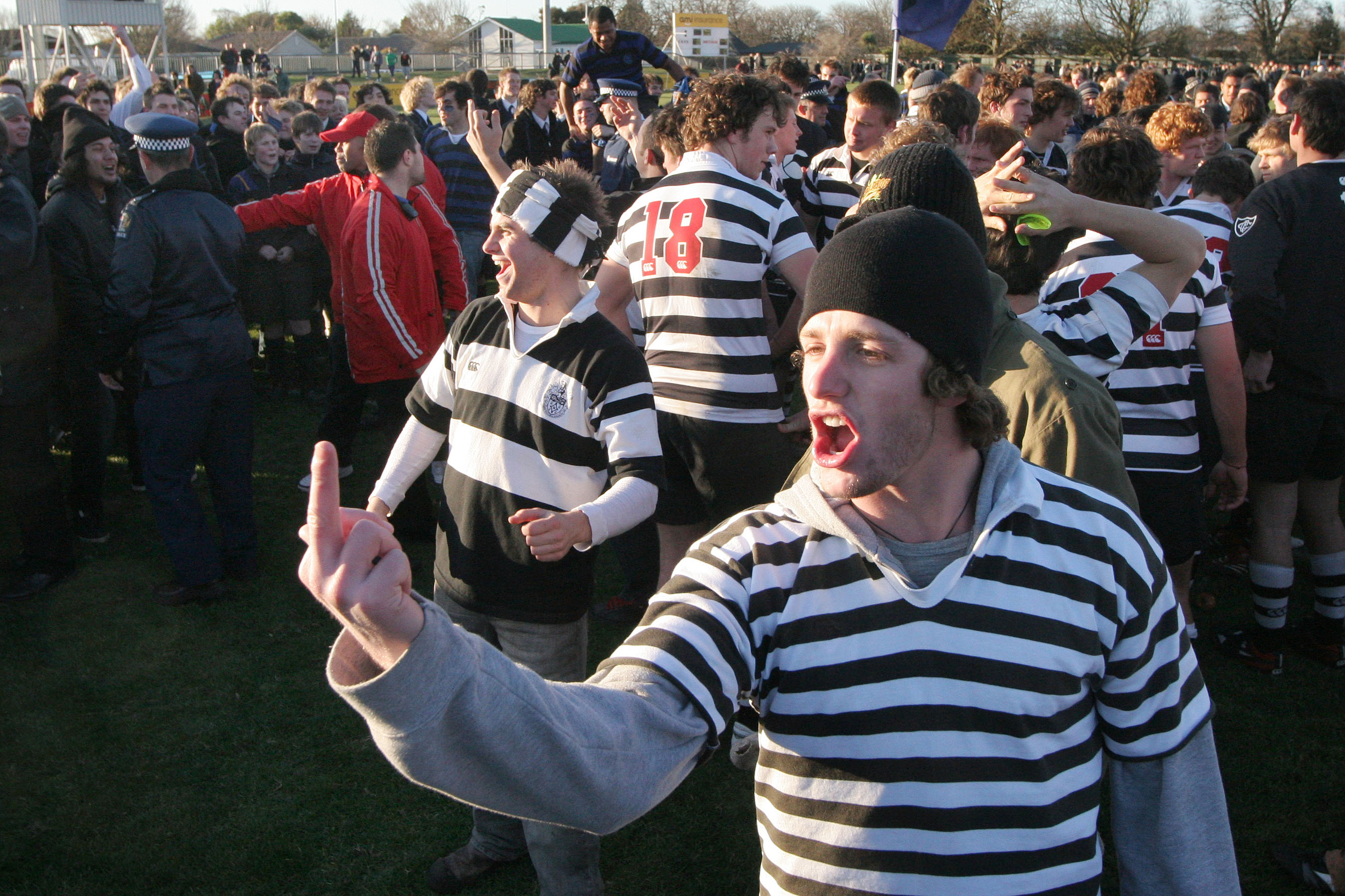 The annual grudge match has often seen taunting and confronting behaviour as this image from the 2007 fixture shows. Photo / Christchurch Star