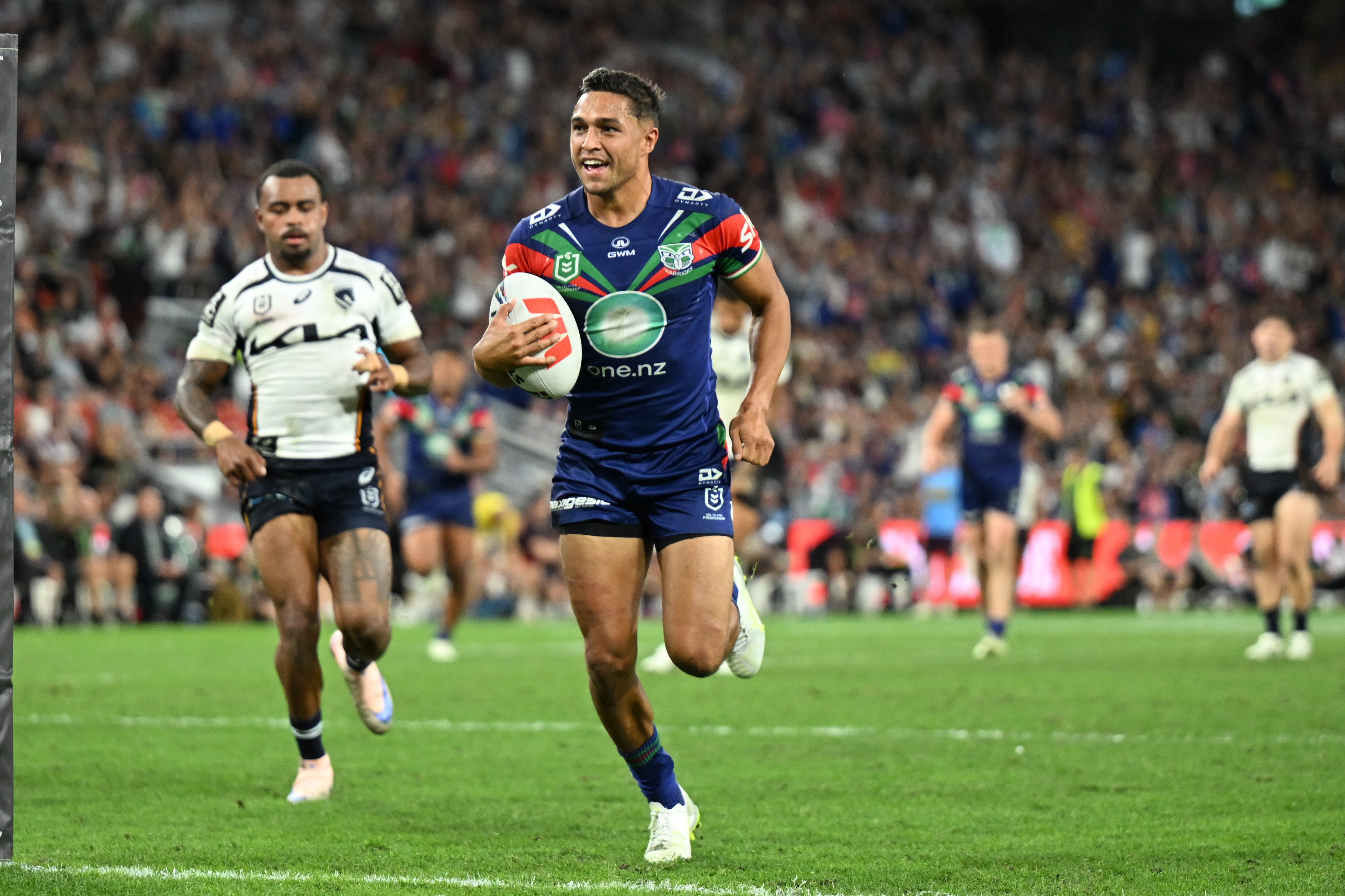 Te Maire Martin scores a try against the Broncos. Photo / Photosport