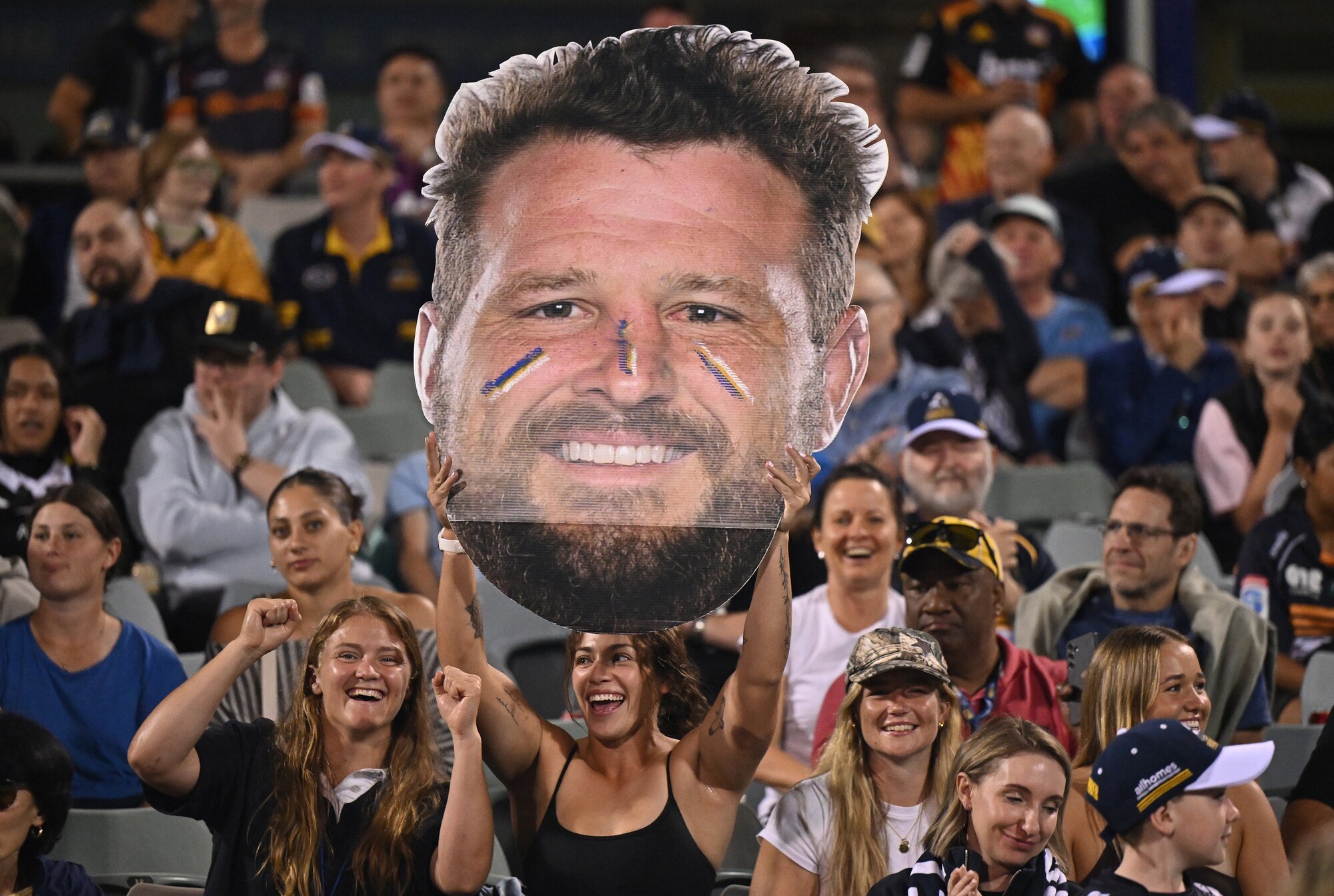 Brumbies fans show their appreciation for prop James Slipper. Photo / SmartFrame