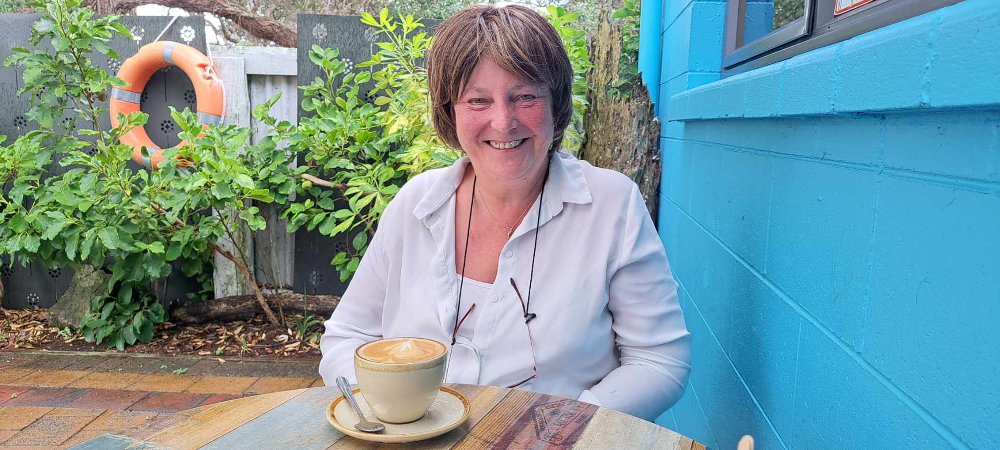 Fiona Eaton, originally from England, is trying out Whangārei's coffees, one sip at a time. Pictured here at 'Kafe'. Photo / Brodie Stone