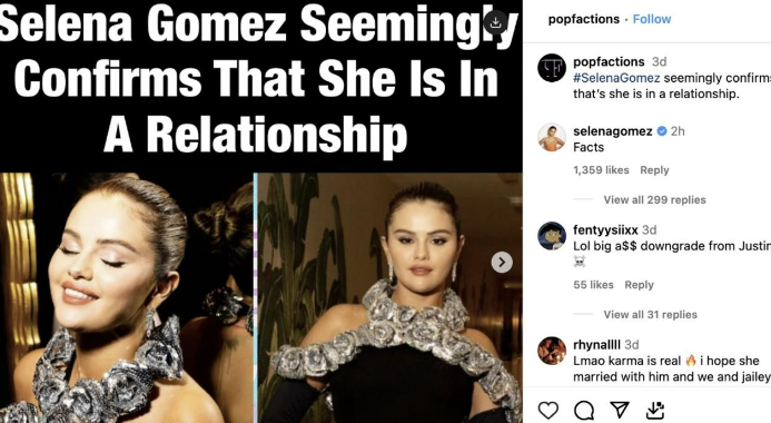 Selena Gomez has seemingly confirmed fans’ speculations. Photo / Instagram