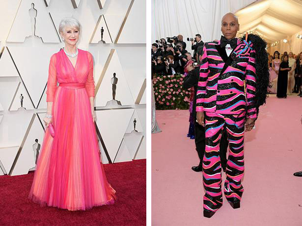 Left: Helen Mirren at the 2019 Oscars; Right: RuPaul at the 2019 Met Gala. Photos / Getty Images