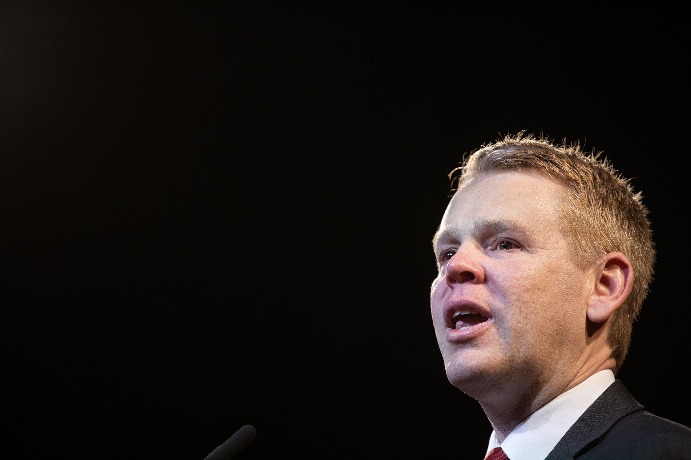 Labour leader Chris Hipkins concedes the election. Photo / George Heard 