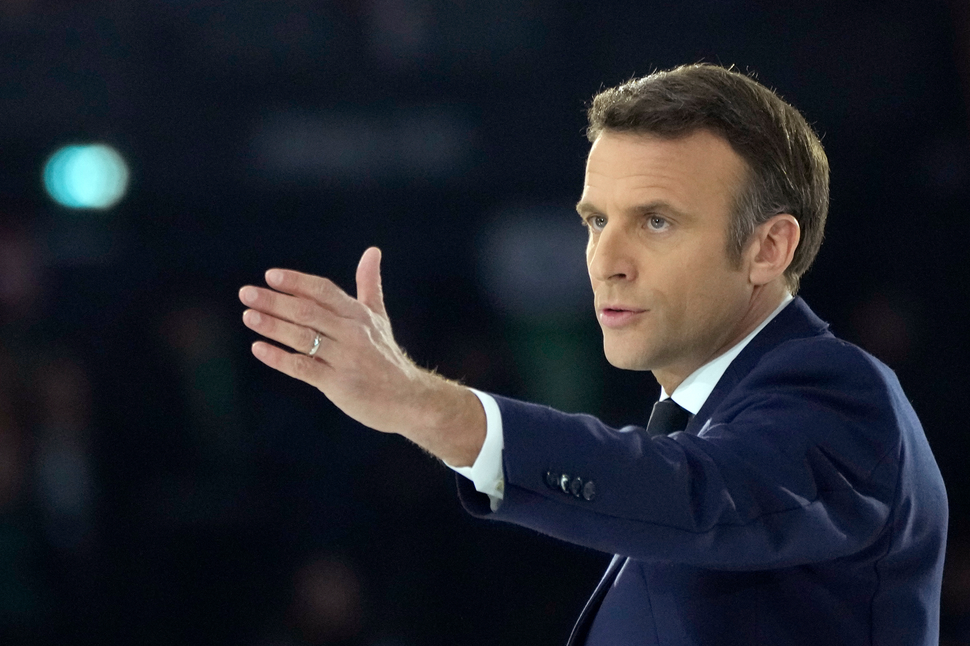 French President Emmanuel Macron delivers a speech in Paris on April 2, 2022. Photo / AP