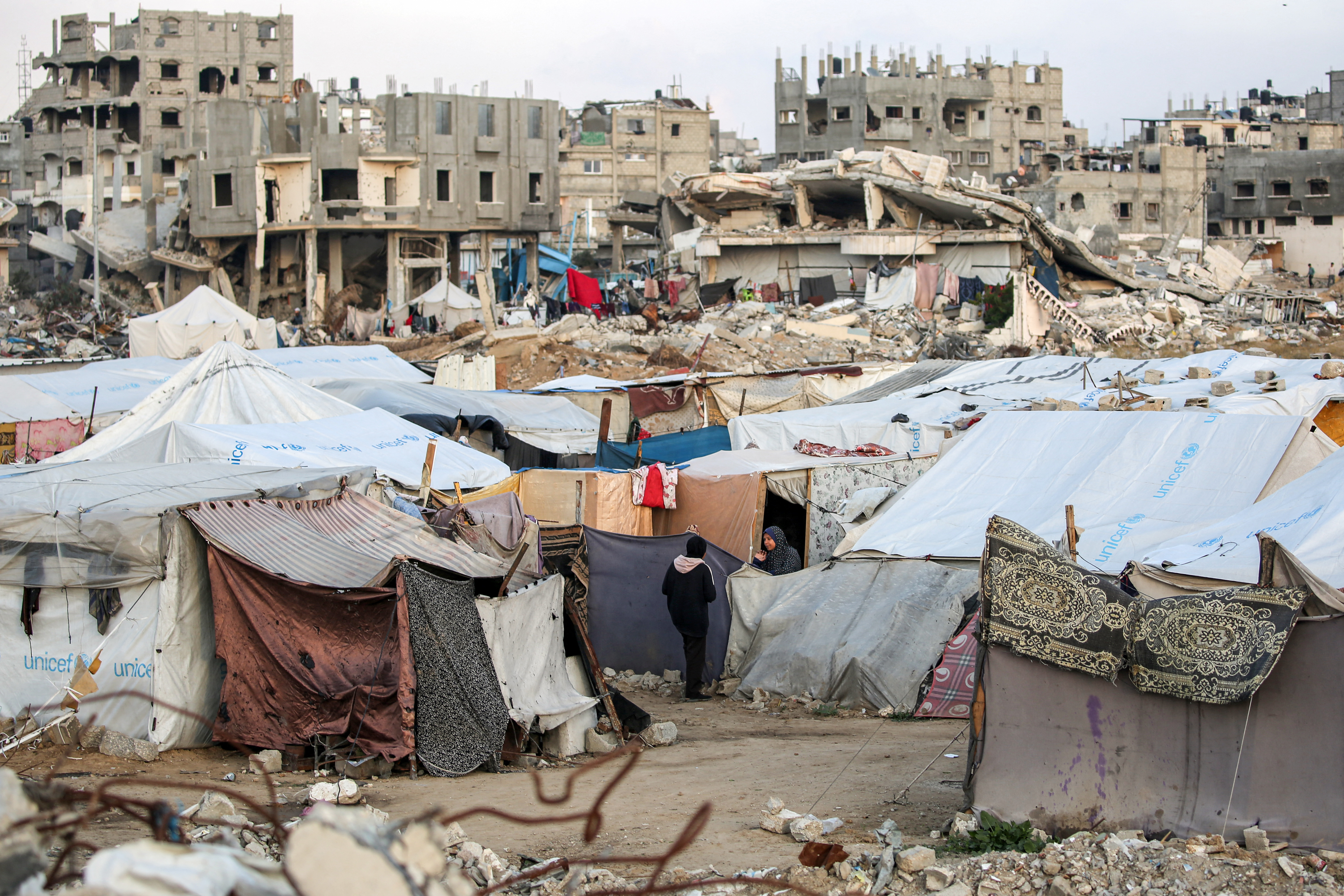In aid-starved Gaza, where nearly all of its 2.4 million people have been displaced at least once, humanitarian workers worry about the monumental task ahead. Photo / AFP