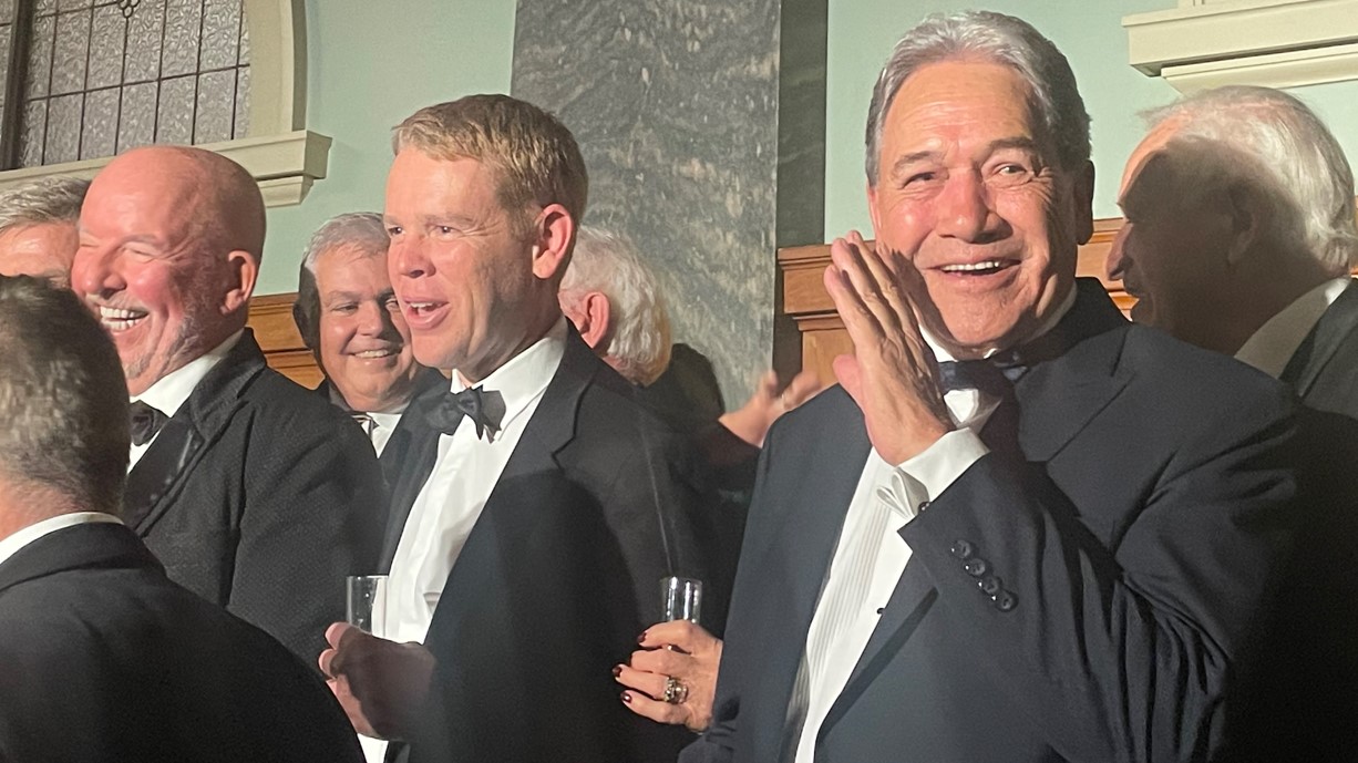 Winston Peters, pictured here at a function for broadcaster Barry Soper in Parliament, will don a black tie again for the Oxford debate. Photo / Shayne Currie