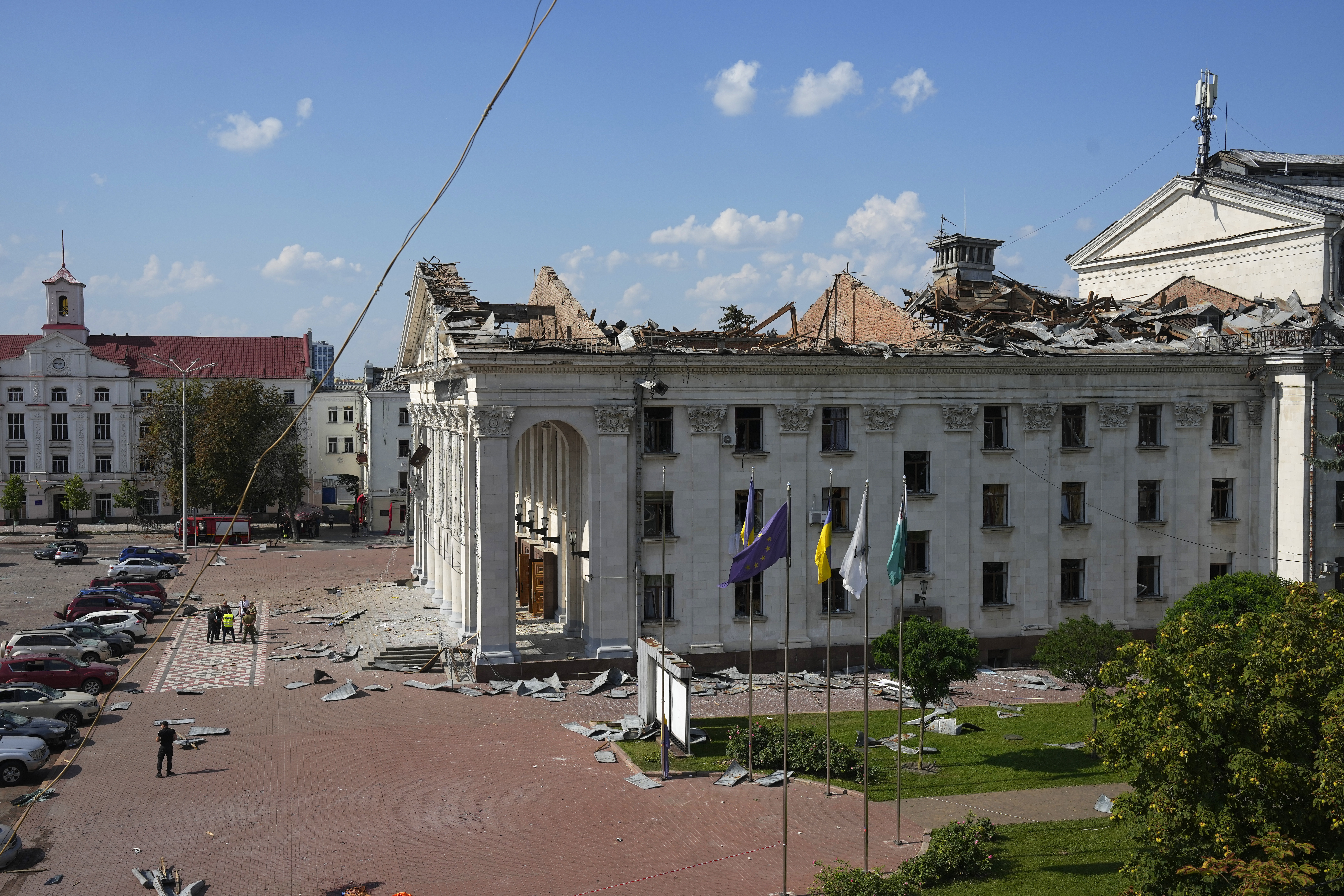 Taras Shevchenko Chernihiv Regional Academic Music and Drama Theatre is seen damaged by Russian attack in Chernihiv, Ukraine. Photo / AP