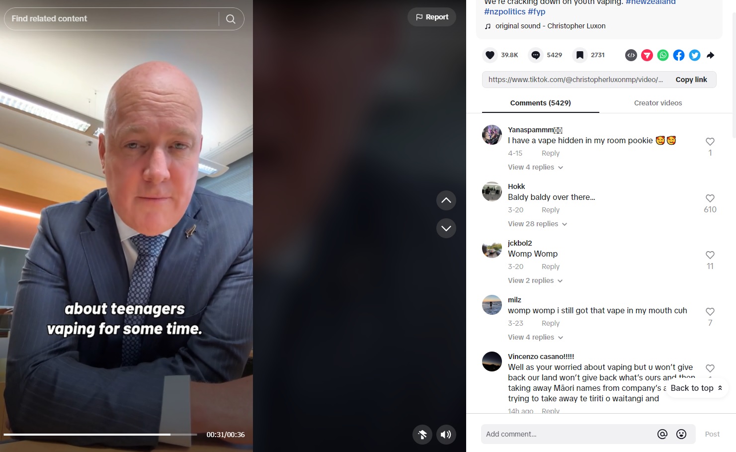 Like Jacinda Ardern before him on Facebook, Christopher Luxon is using TikTok as a medium to address voters directly. And just as Ardern's posts were at times bombed with comments pushing Covid misinformation, messages posted after the 'TikTok King's' posts go in weird directions.
