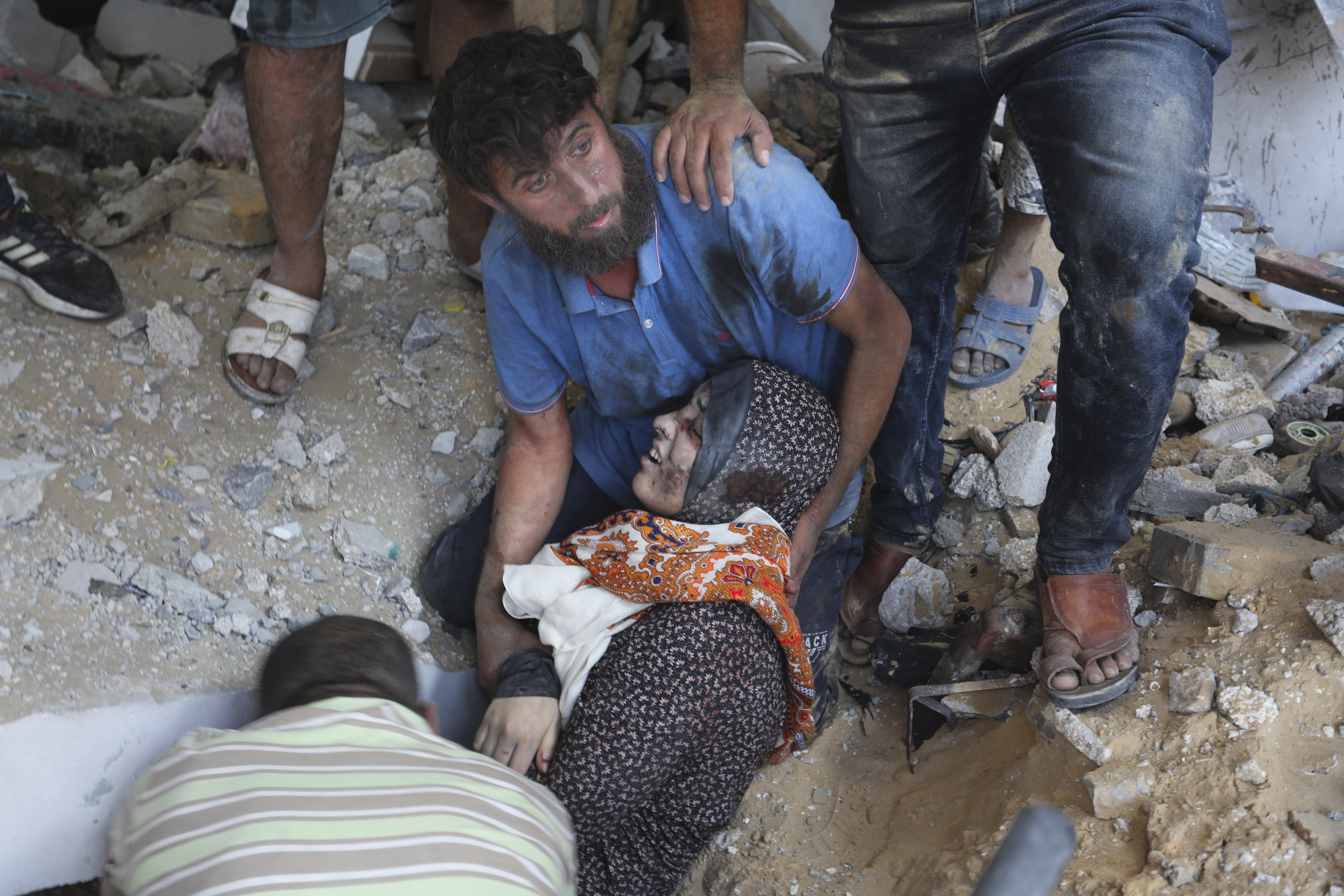 Palestinians evacuate survivors of the Israeli bombardment of the Gaza Strip in Rafah. Photo / AP