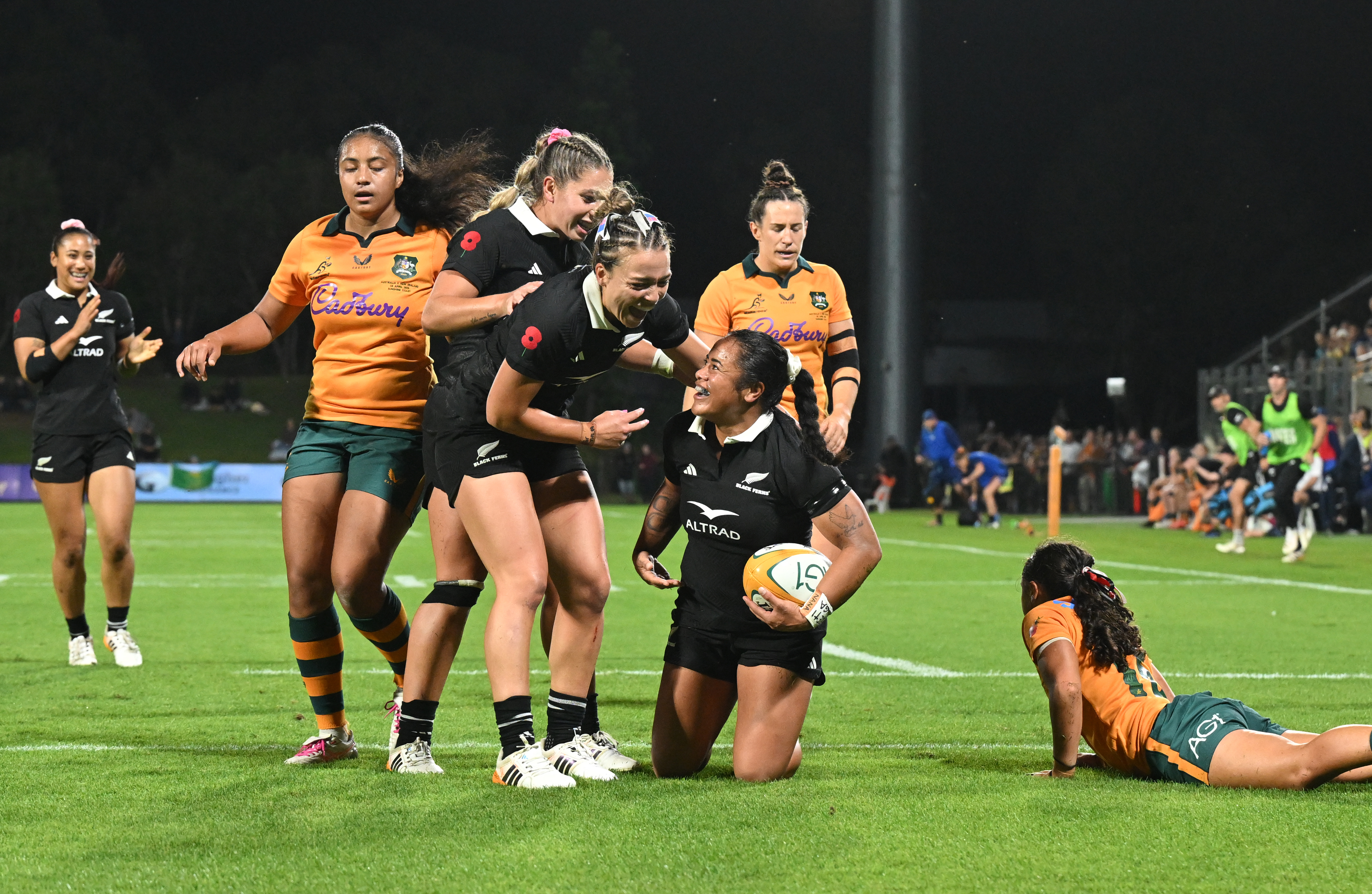 Ayesha Leti-I’iga scored two tries in the first half of the Black Ferns' clash against the Wallaroos. Photo / Photosport