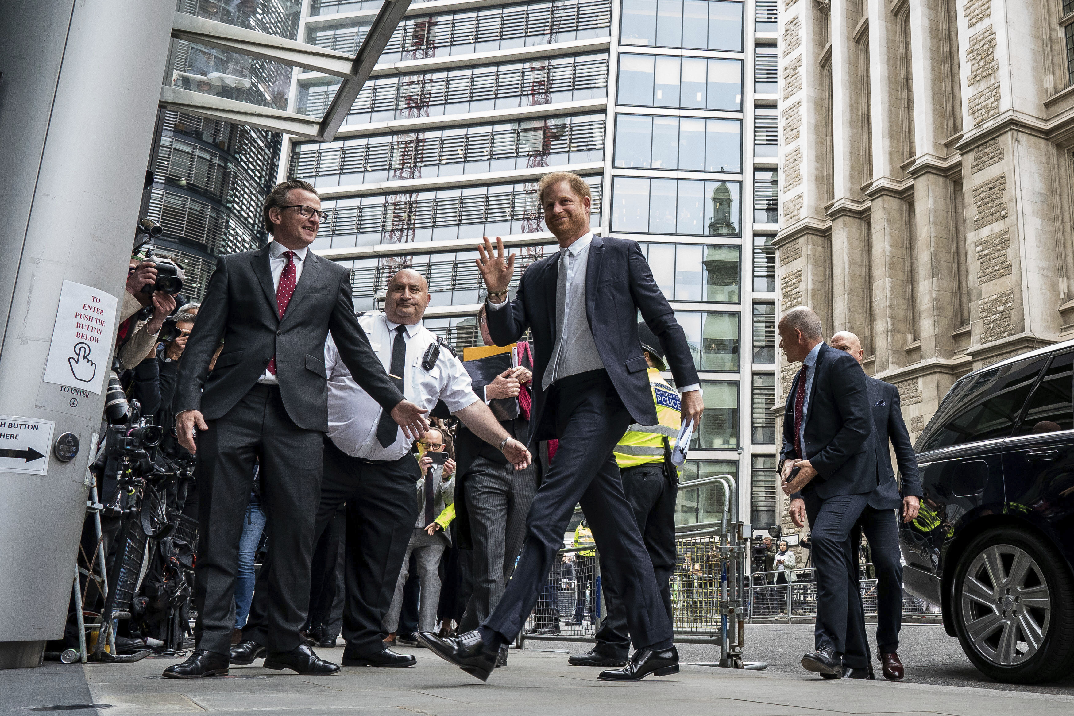 Britain's Prince Harry arriving at the High Court in London. He alleges that journalists at the Daily Mirror and its sister papers used unlawful techniques on an 'industrial scale' to get scoops. Photo / Aaron Chown, PA via AP
