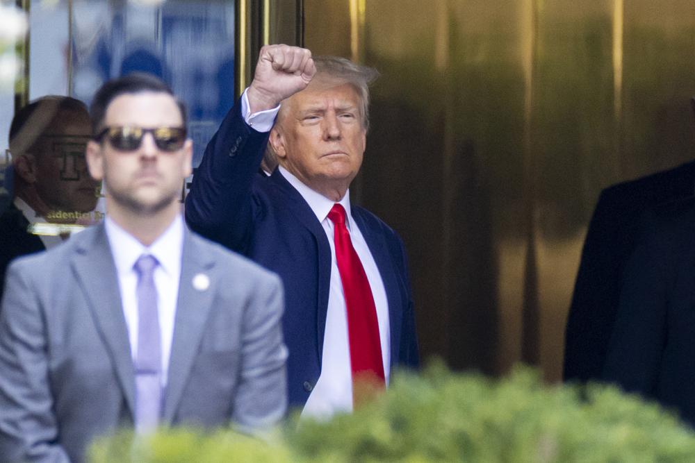 Former President Trump leaves Trump Tower in New York for Manhattan Criminal Court. Photo / AP
