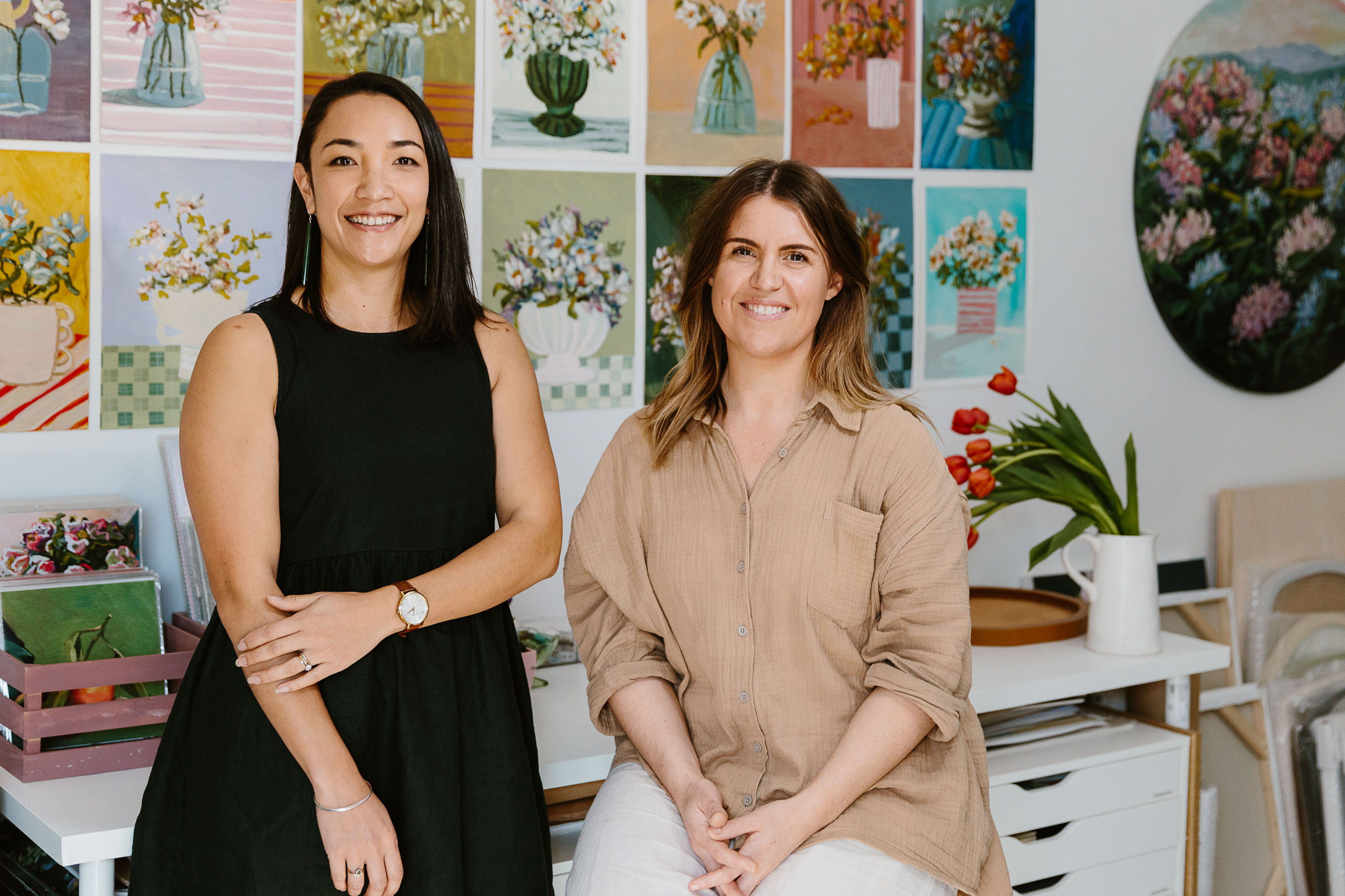 Rita Edited founders Jade Barber and Aleisha Roulston in the Hastings studio of artist Abbey Merson. Photo / Fran Parker