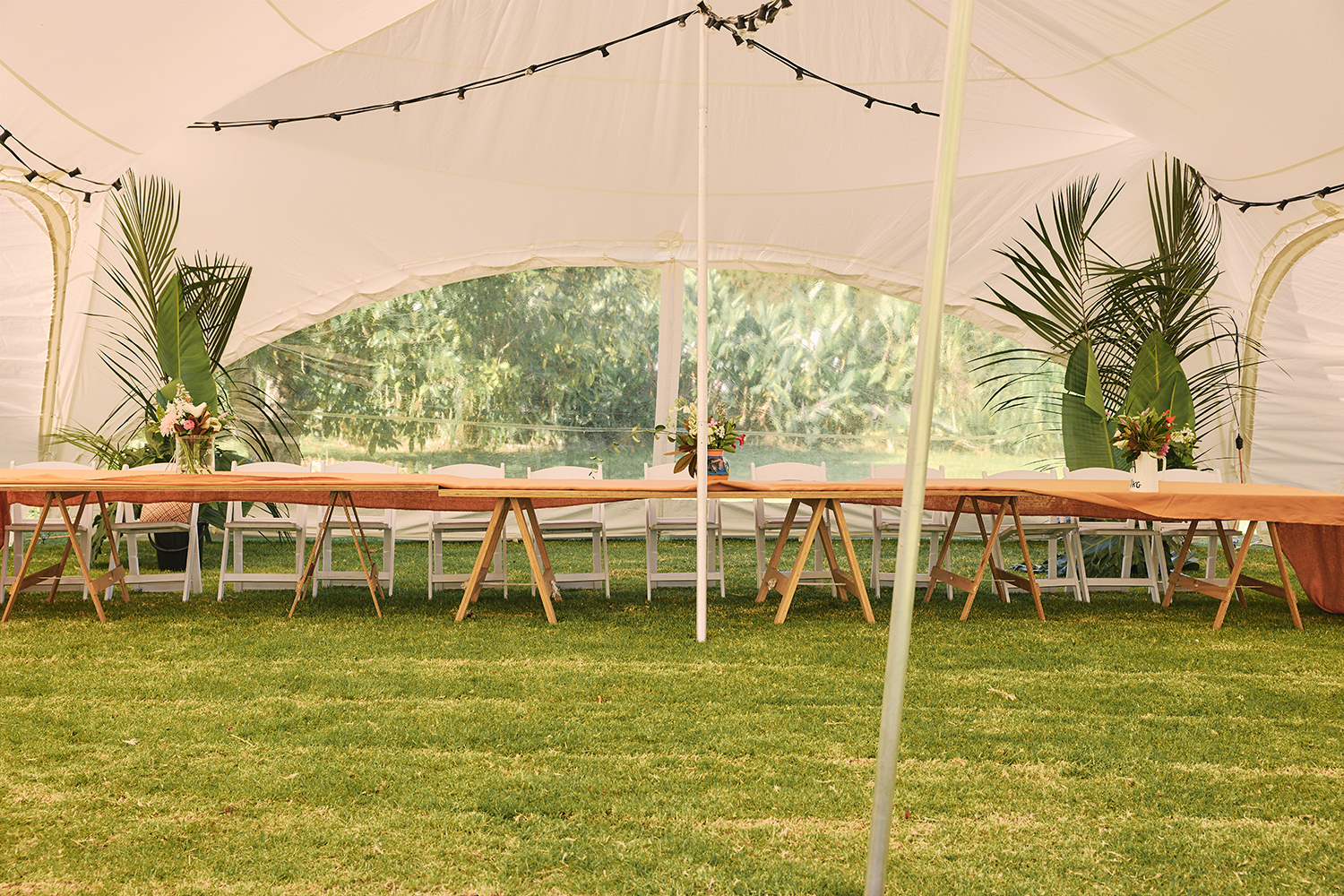 Hosting an at-home wedding meant hiring everything they needed for the ceremony and reception, and plenty of helping hands. Photo / Apela Bell
