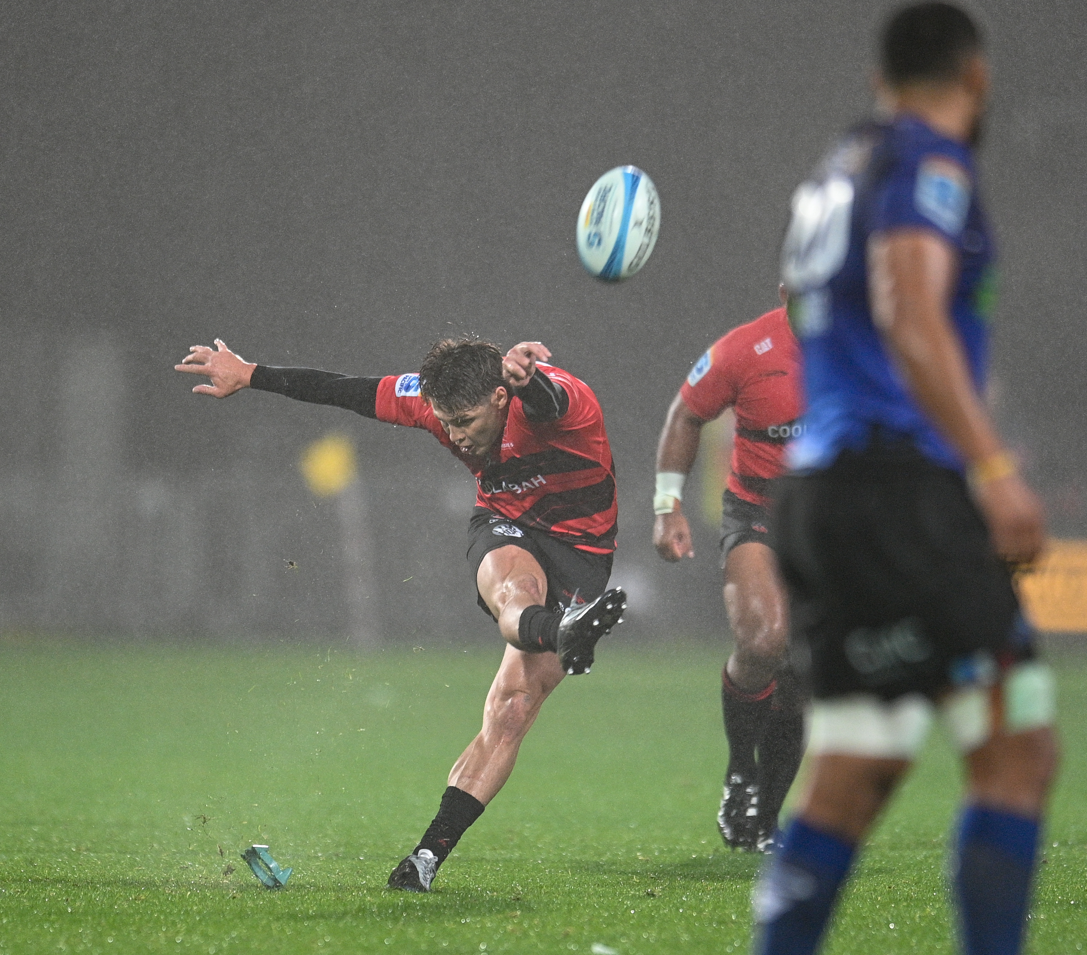 James O'Connor of the Crusaders kicks the winning penalty against Blues at Apollo Projects Stadium, Christchurch. Photo / John Davidson / www.photosport.nz