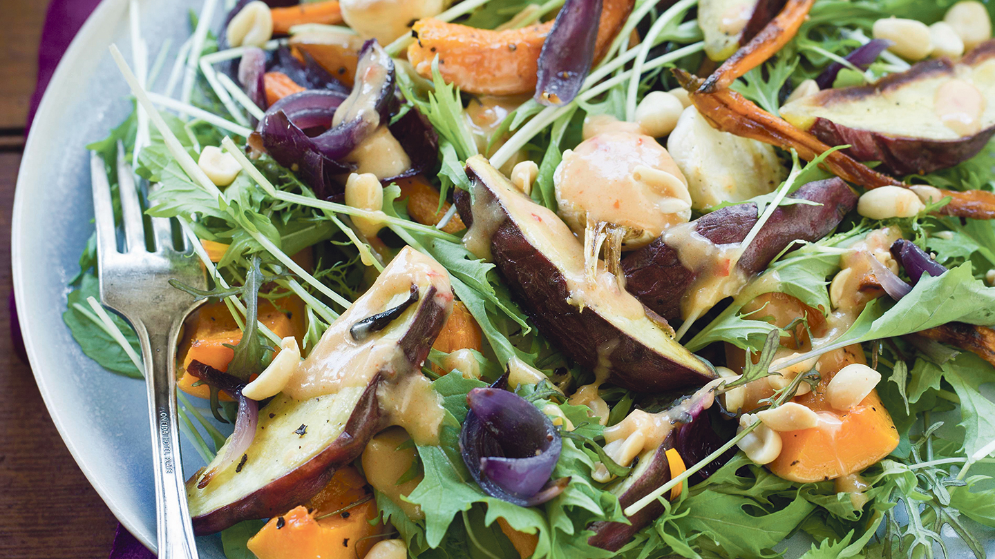 Warm roasted vegetables with miso dressing-image
