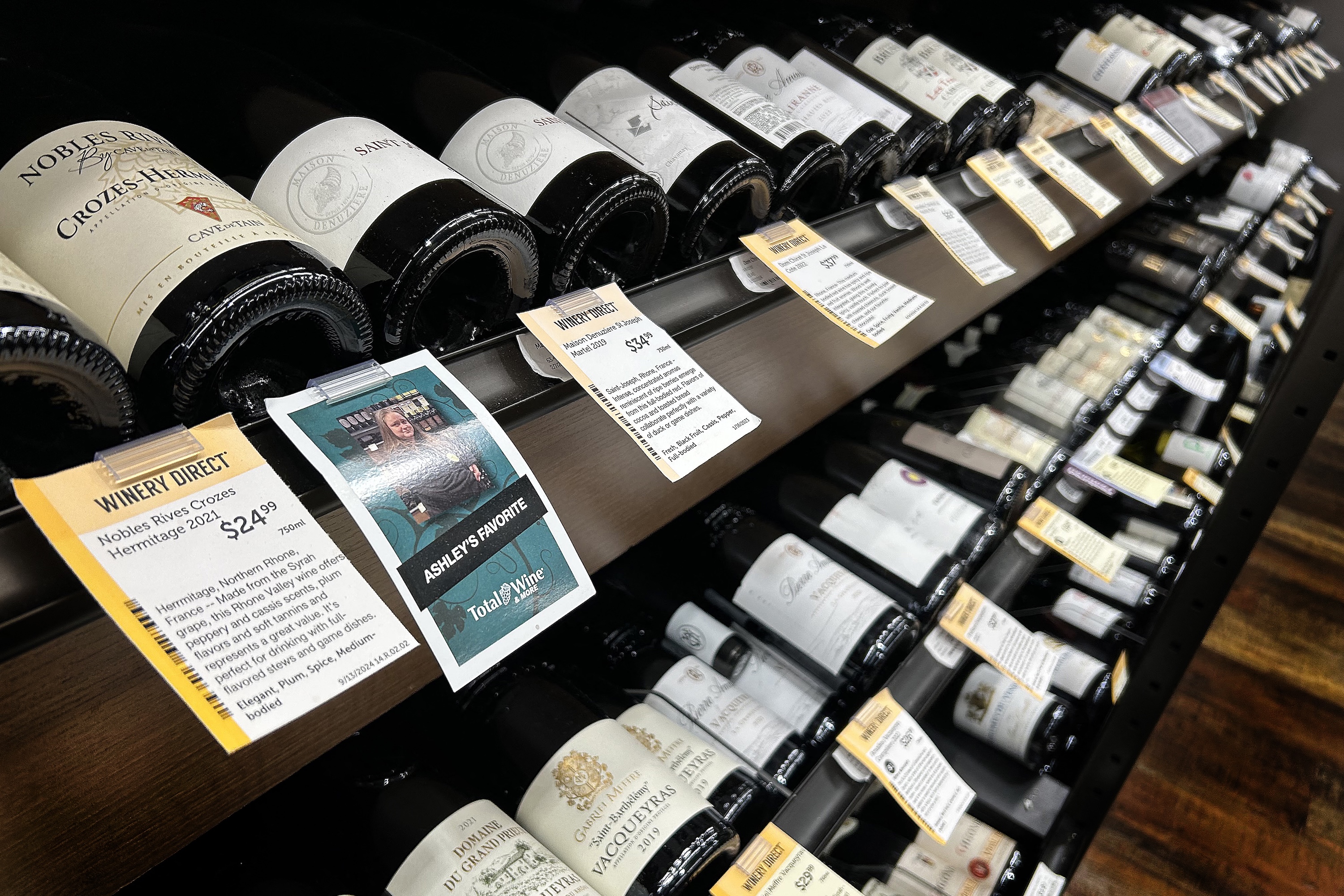 French wine rests on the rack for sale at Total Wine & More in Laurel, Maryland. Photo / AFP