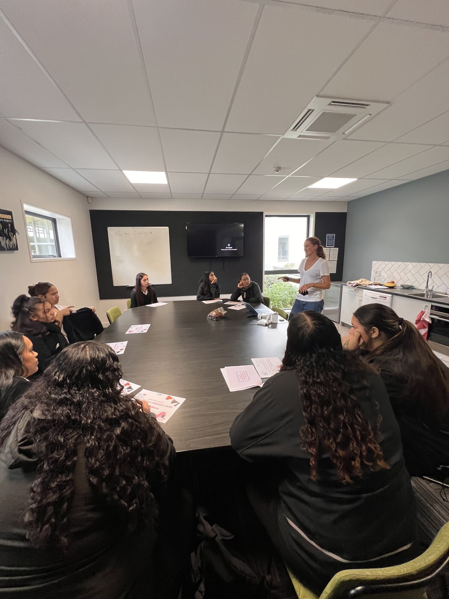 Phoebe Driscoll talks to Year 12 and 13 students at Flaxmere College.