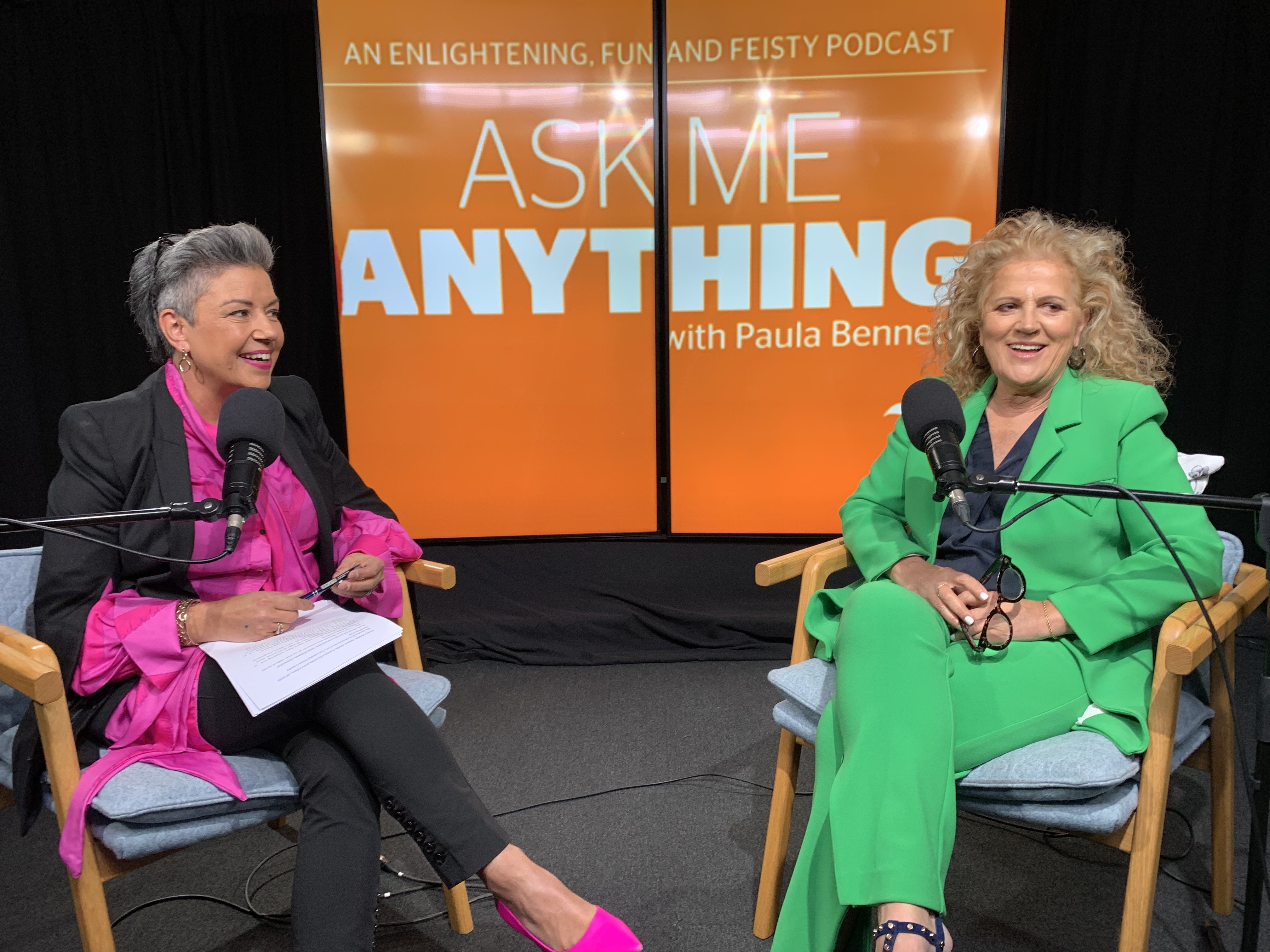 Paula Bennett and Dame Julie Christie recording Ask Me Anything. Photo / NZHerald