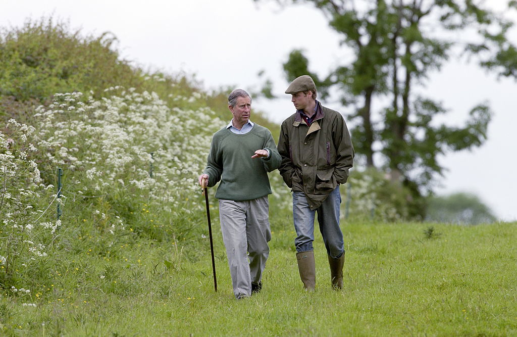 King Charles with his son, Prince William, at his Duchy home farm. Photo / Getty Images