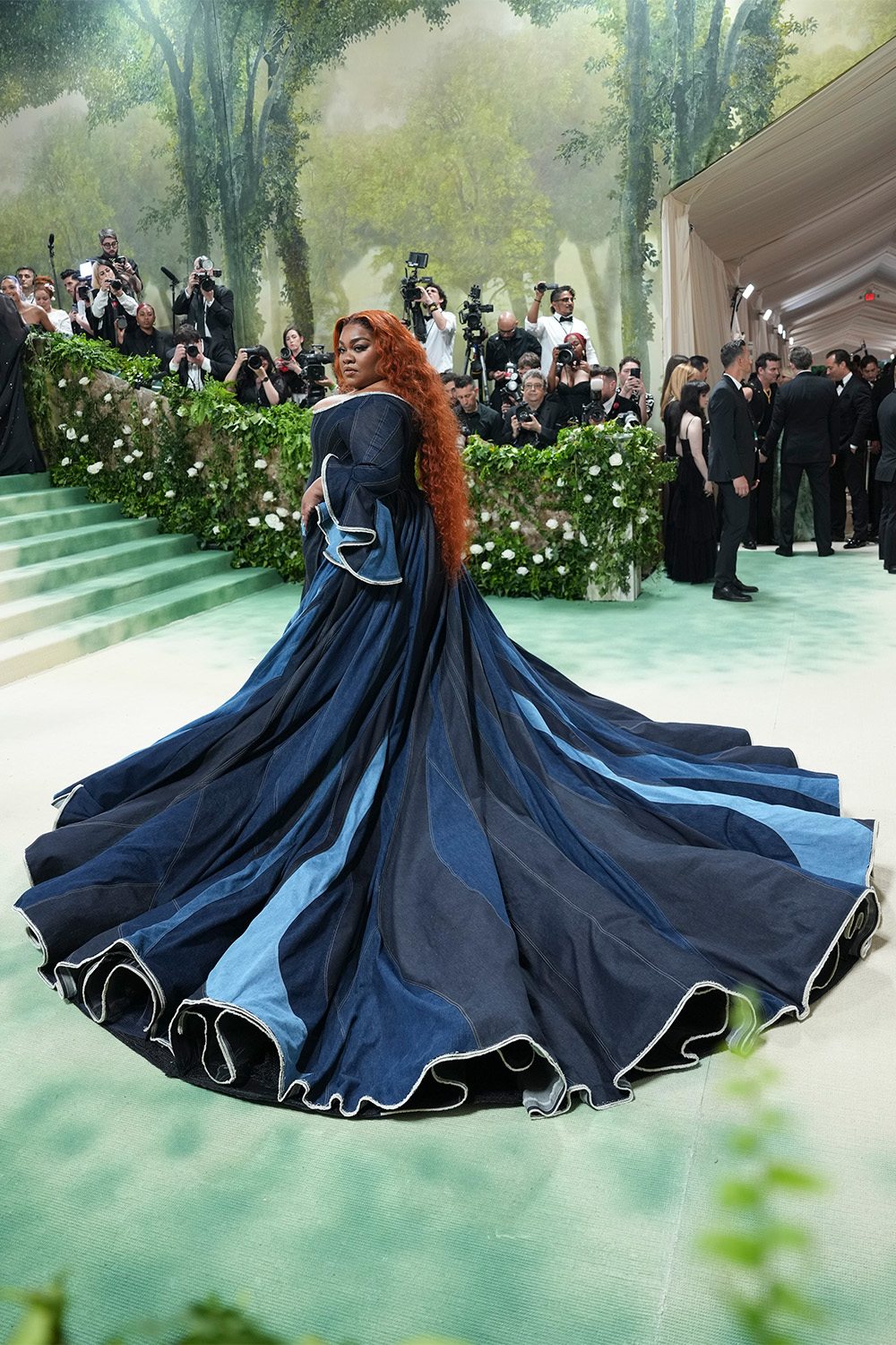 Da'vine Randolph in a denim gown designed by Zac Posen at the Met Gala. Photo / Amir Hamja for The New York Times
