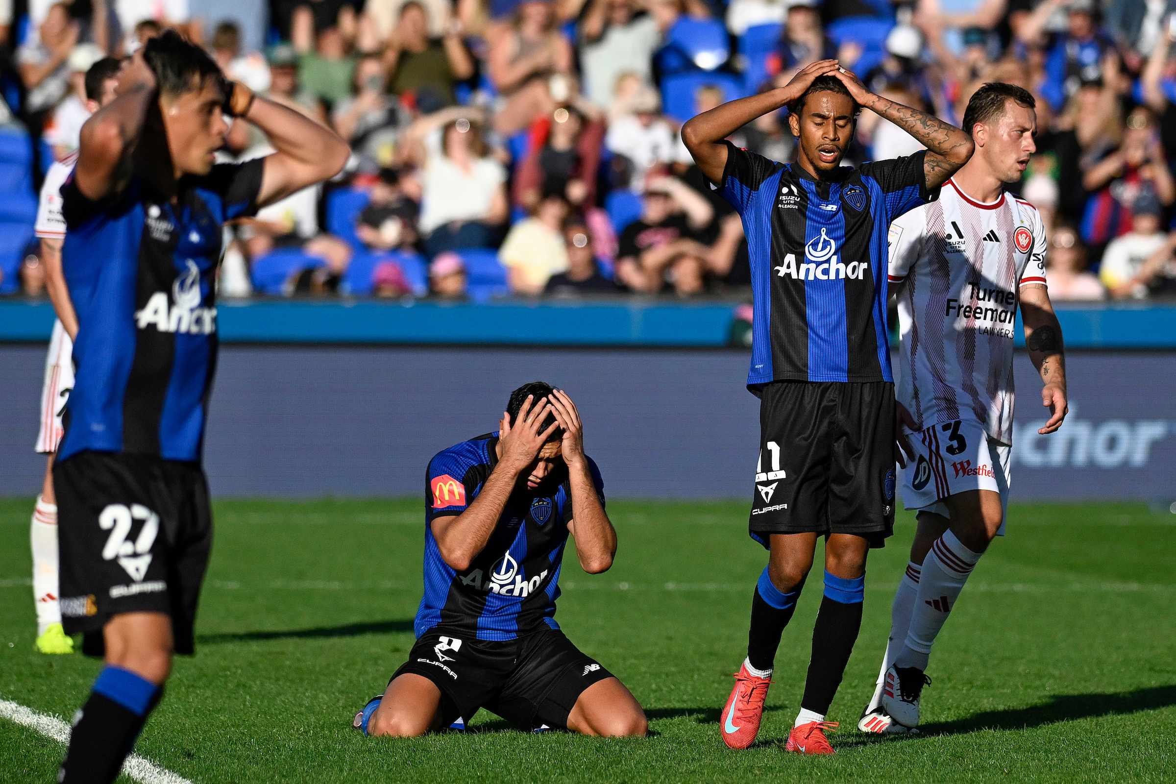 Auckland FC players react after conceding a goal to the Western Sydney Wanderers.  Photo / Photosport