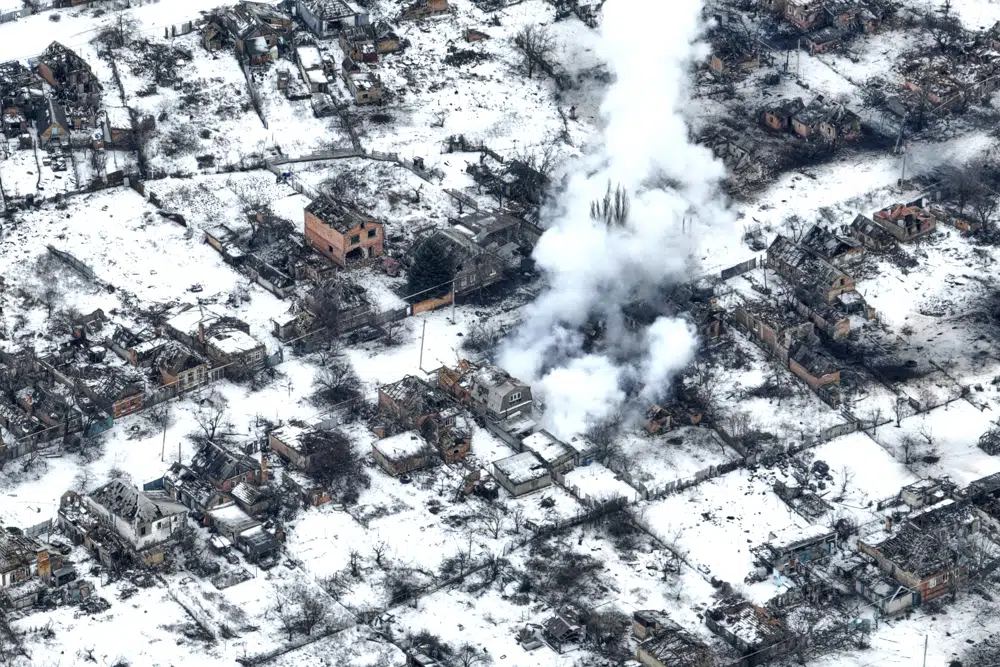An aerial view of Bakhmut, the site of heavy battles with Russian troops in the Donetsk region, Ukraine. Photo / AP