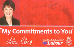 Labour Prime Minister Helen Clark created a pledge card outlining key policies for the 1999 general election.