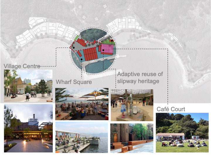 A graphic illustrating the proposed village centre at Shelly Bay. Photo / Supplied. 