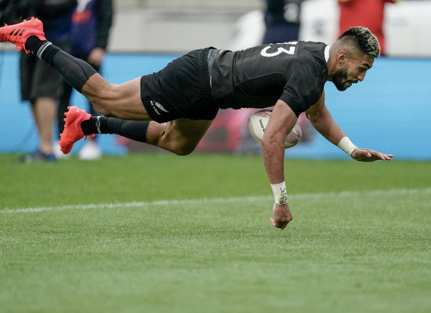 Rieko Ioane fumbles the ball as he dives over the Australian tryline in the 2020 Bledisloe Cup opener. Photo / Photosport