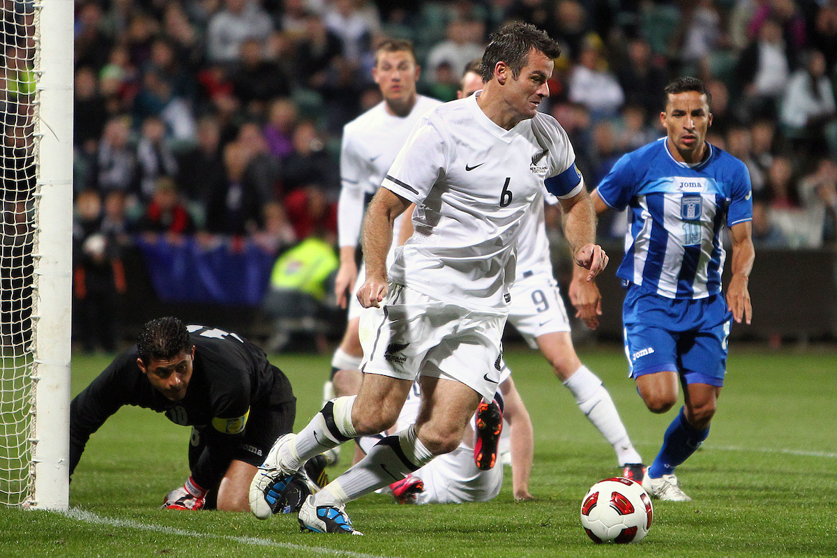 All Whites' Ryan Nelsen dribbles in the box. International Football match, All Whites v Honduras at North Harbour Stadium, Albany, Auckland, New Zealand. Photo / Photosport.co.nz